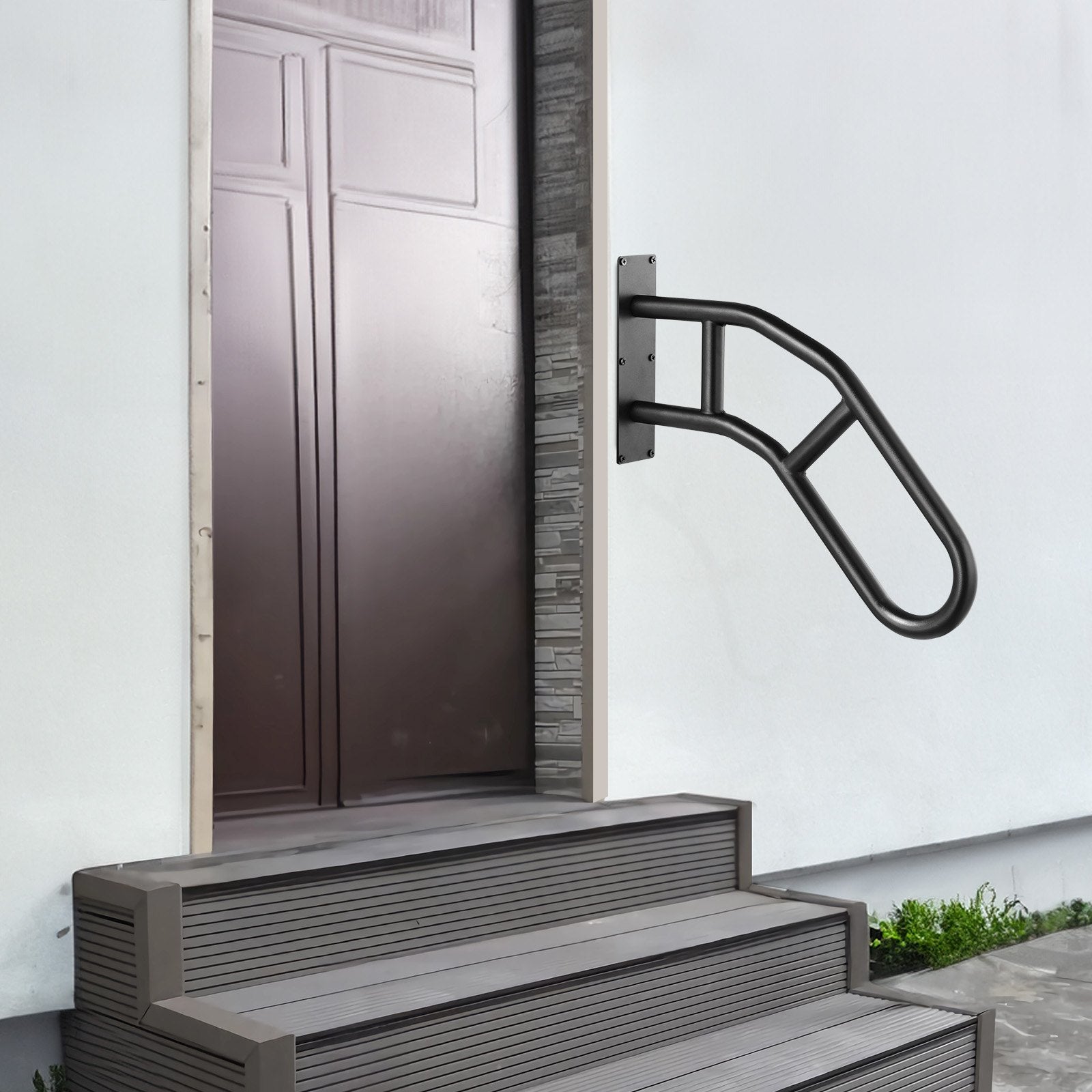 Door Hardware: VEVOR Handrails for Outdoor Steps, 32" Length Wall Mount Safety Railings for 1-3 Steps, U-Shaped Handrail with Matte Black Finished, Stair Handrails for Kids, Elderly, Pregnant Women, Disabled