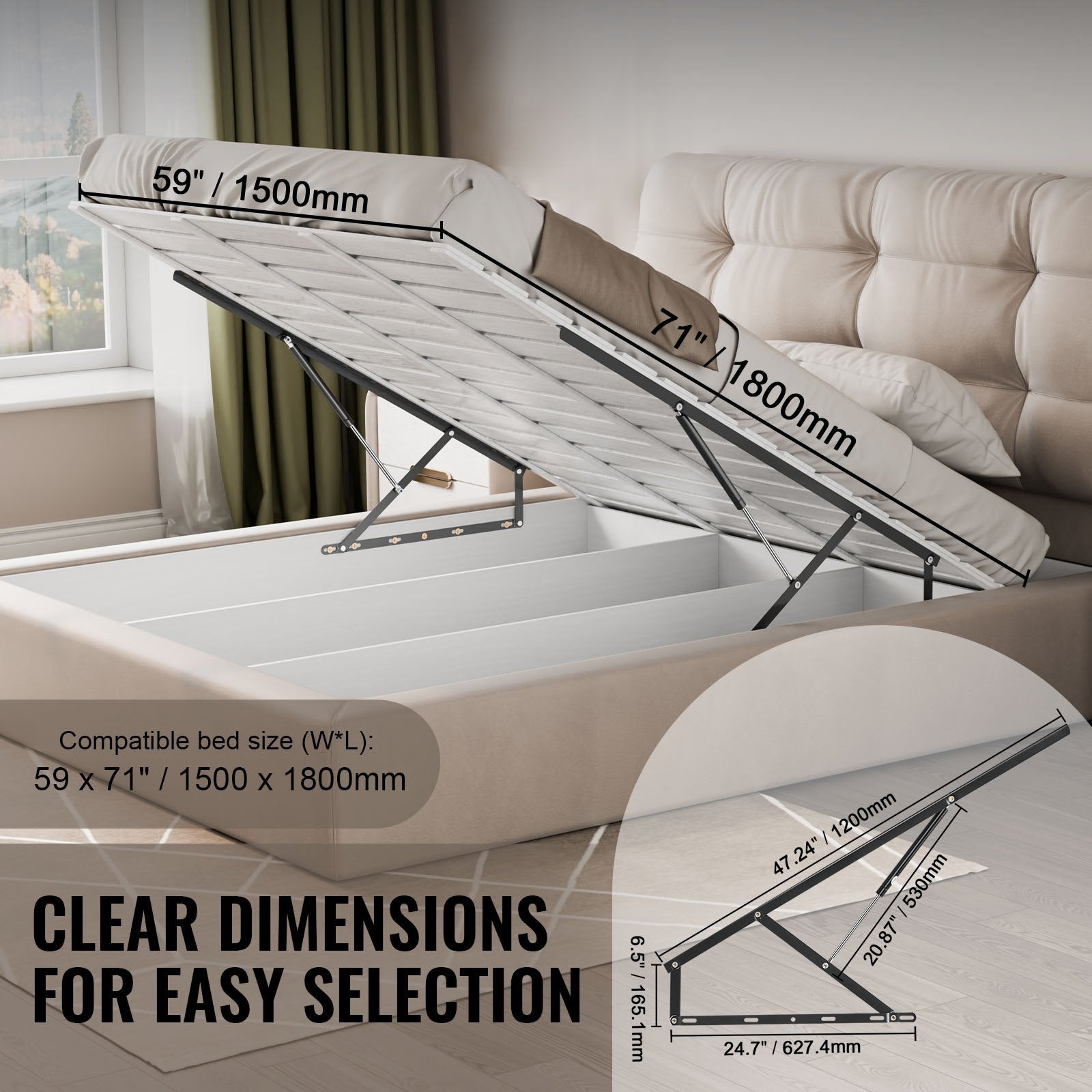 Beds & Bed Frames: VEVOR Bed Lift 59x71 in Compatible Bed Size 154 lbs Load DIY Wall Bed Hardware