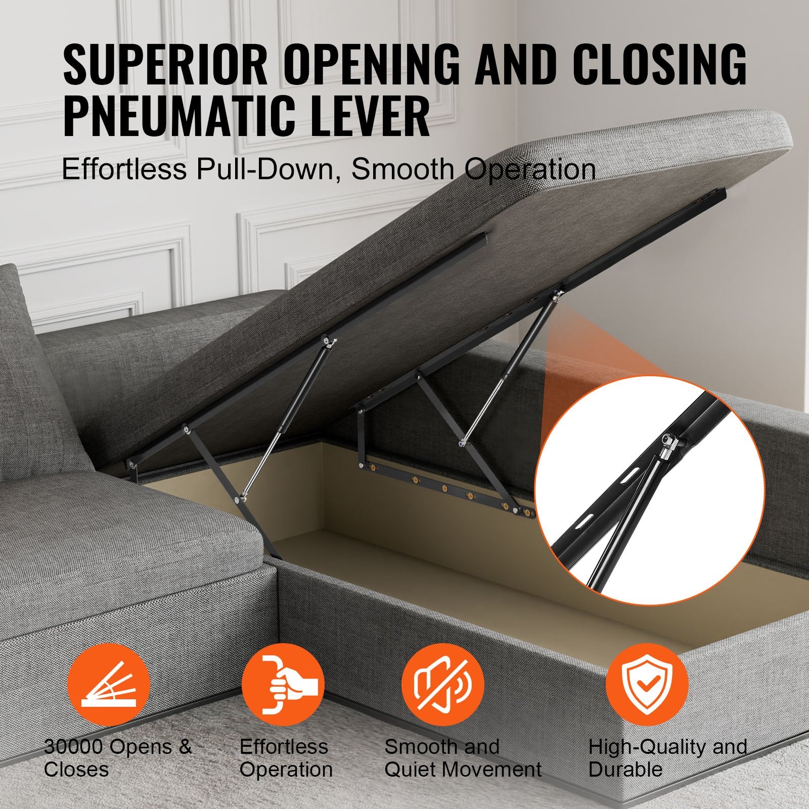 Beds & Bed Frames: VEVOR Bed Lift, 1500x2000mm Compatible Extra-large Size 140kg Load Bearing, DIY Wall Bed Mechanical Hardware Kit Vertical Deluxe, Pneumatic Lever Heavy Duty Support, Folding for Guestroom