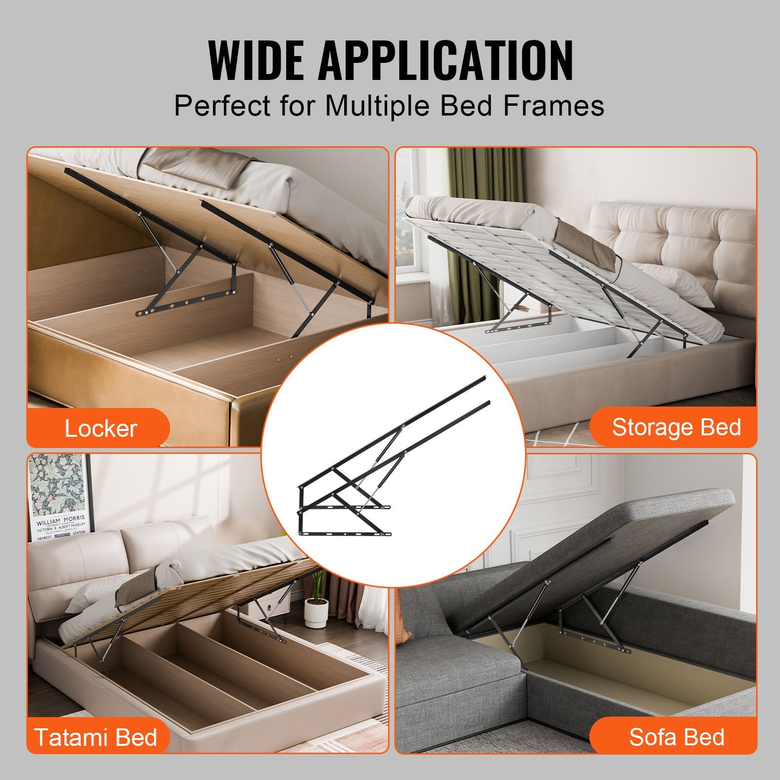 Beds & Bed Frames: VEVOR Bed Lift 59x79 in Compatible Bed Size 265 lbs Load DIY Wall Bed Hardware