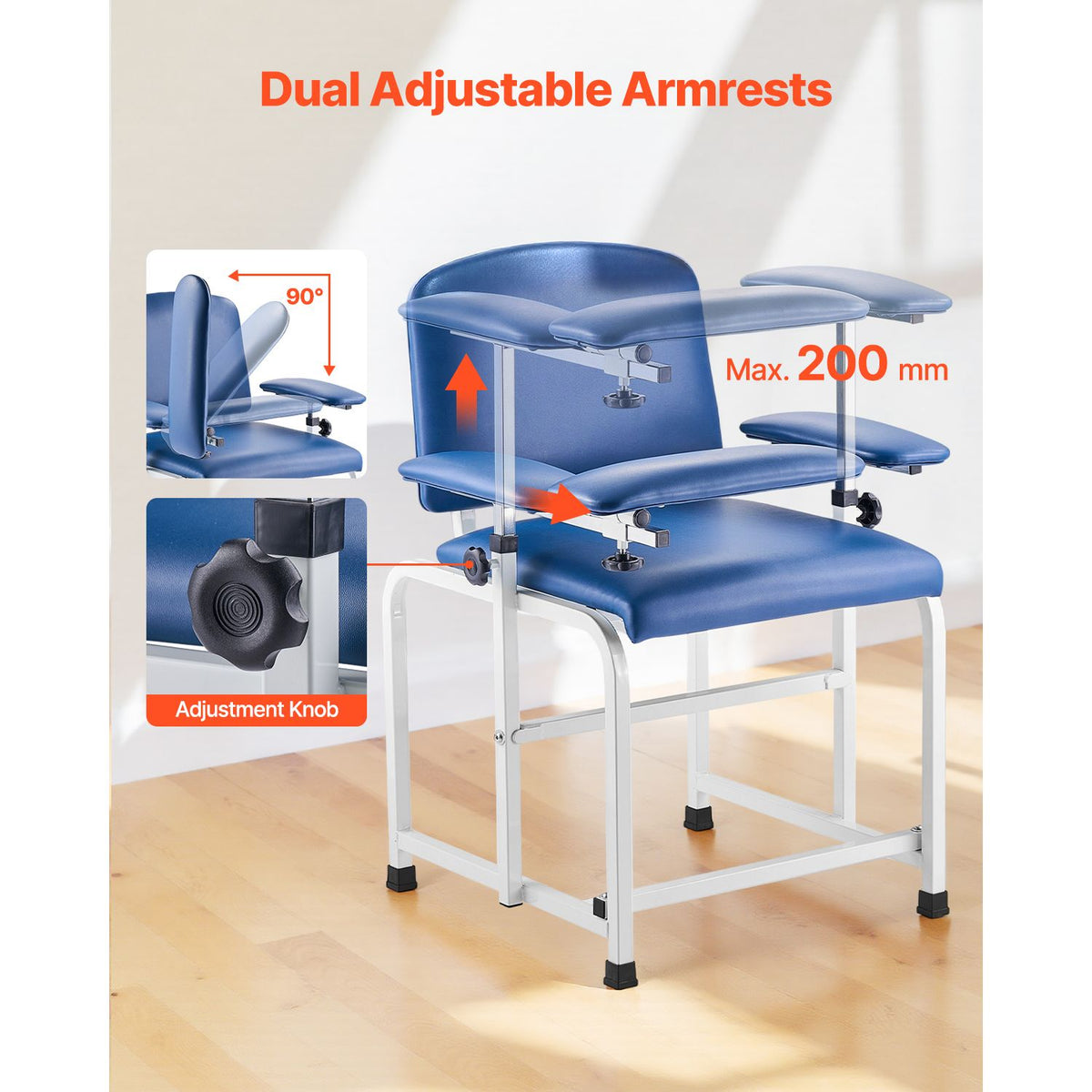 Phlebotomy Chair, Blood Draw Chair with Adjustable Armrests and Flip Arm, 181KG/400LBS Loading Blood Drawing Medical Chair with Soft Seat, Easy-to-Clean PVC Leather for Hospitals, Labs, Clinics