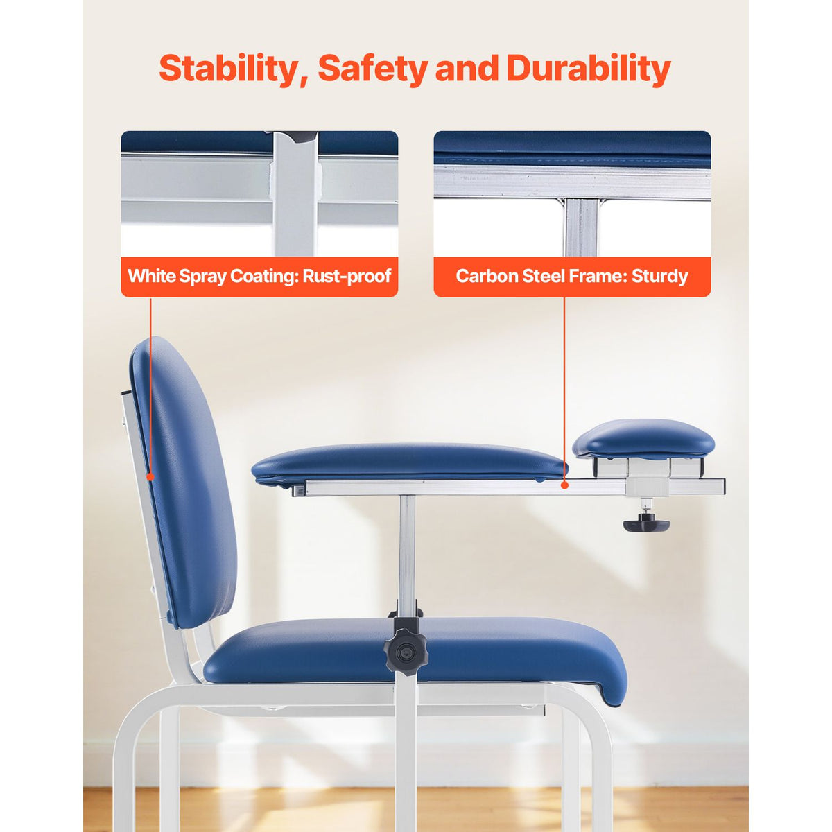 Phlebotomy Chair, Blood Draw Chair with Adjustable Armrests and Flip Arm, 181KG/400LBS Loading Blood Drawing Medical Chair with Soft Seat, Easy-to-Clean PVC Leather for Hospitals, Labs, Clinics