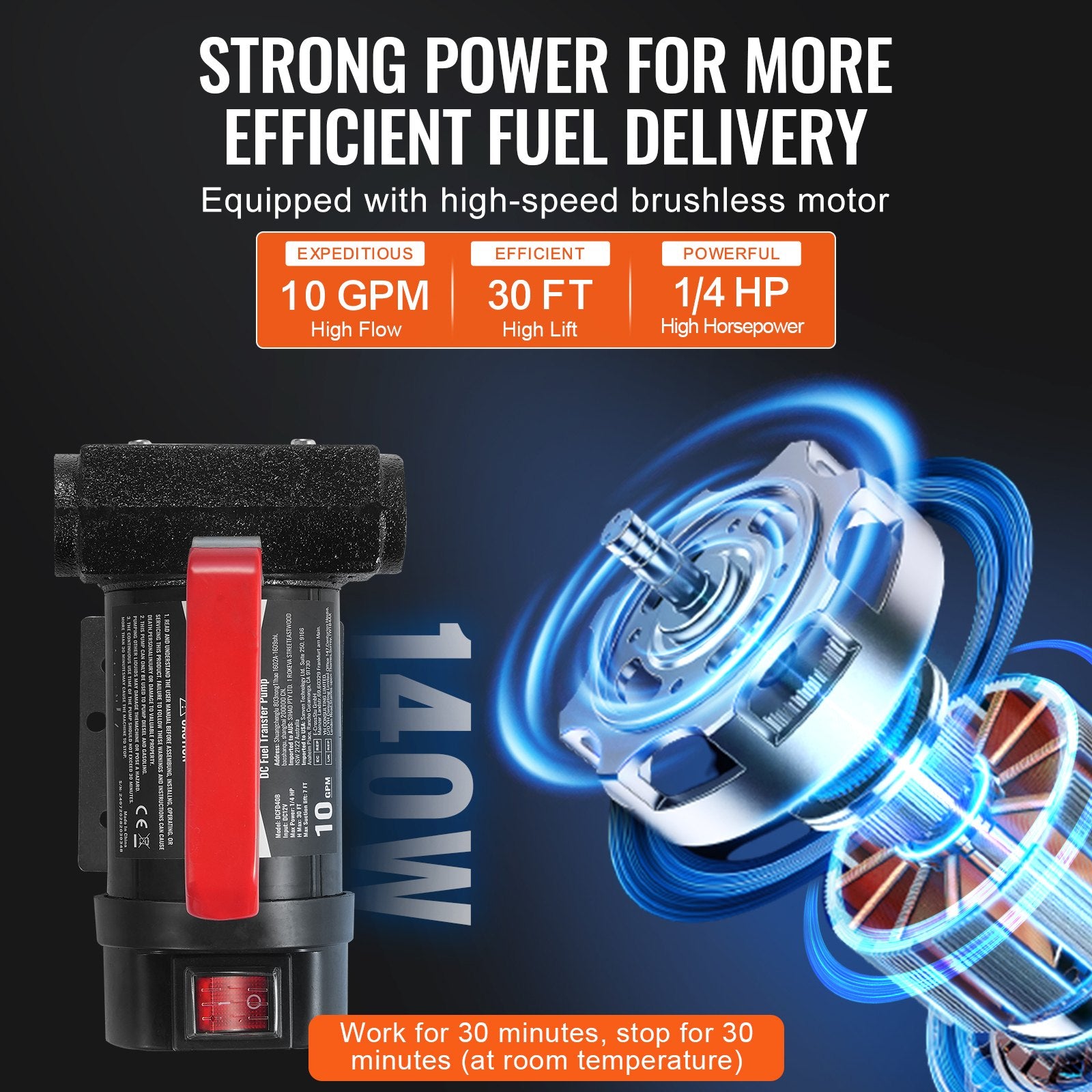 Fuel & Exhaust: VEVOR Fuel Transfer Pump, 12V DC 10 GPM 1/4 HP, Portable Electric Diesel Transfer Pump with Automatic Shut-Off Fuel Nozzle, High Flow, Long Inlet & Outlet Hose for Diesel, Kerosene, Transformer Fuel
