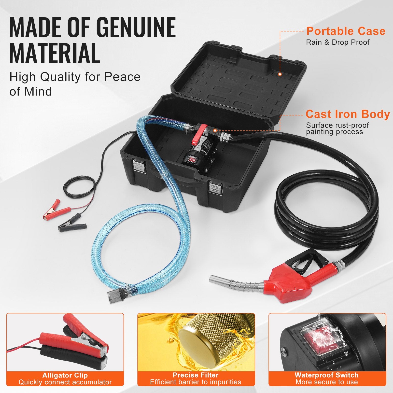 Fuel & Exhaust: VEVOR Fuel Transfer Pump, 12V DC 10 GPM 1/4 HP, Portable Electric Diesel Transfer Pump with Automatic Shut-Off Fuel Nozzle, High Flow, Long Inlet & Outlet Hose for Diesel, Kerosene, Transformer Fuel