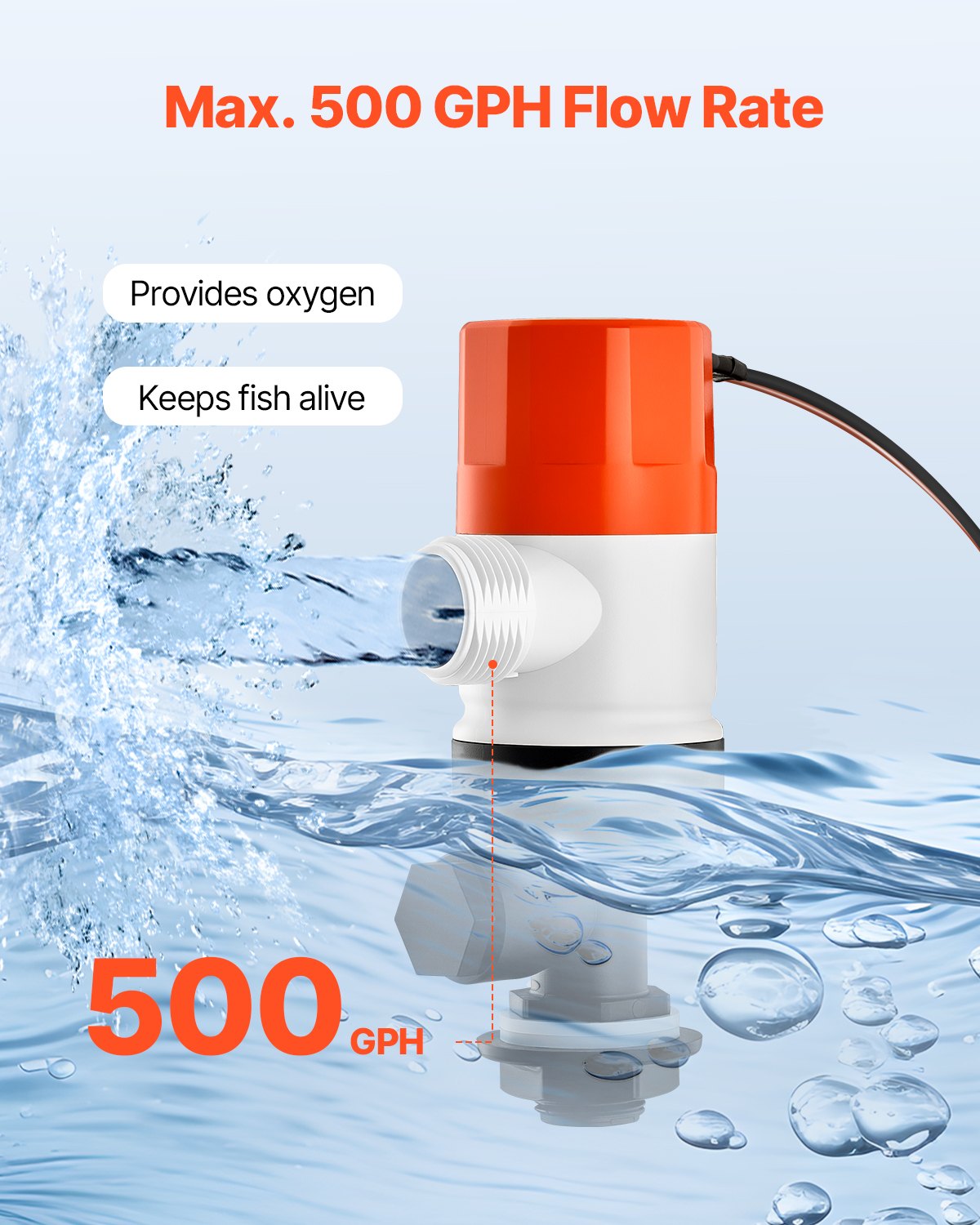 Fuel & Exhaust: VEVOR Livewell Pump for Boat 12V 500 GPH Livewell Aerator Pump Straight 2 Inlets