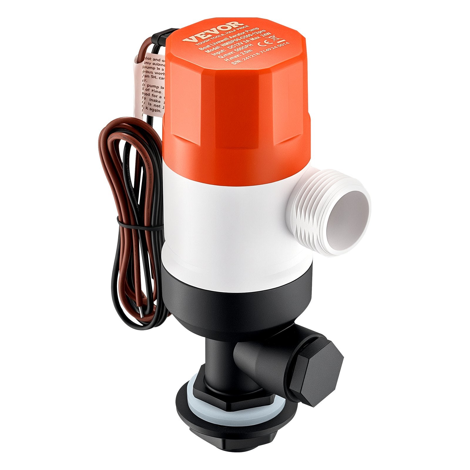 Fuel & Exhaust: VEVOR Livewell Pump for Boat 12V 500 GPH Livewell Aerator Pump Straight 2 Inlets