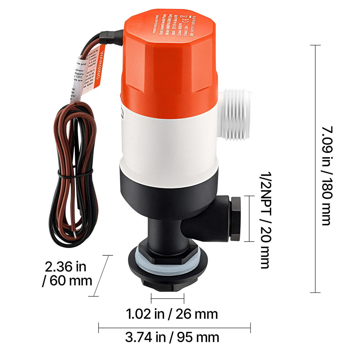 Livewell Pump for Boat, 12V 800 GPH Straight Livewell Aerator Pump with Dual Inlet, ABA Housing & Detachable Motor Cartridge, Corrosion-Resistant Livewell/Baitwell Pump for Freshwater Saltwater