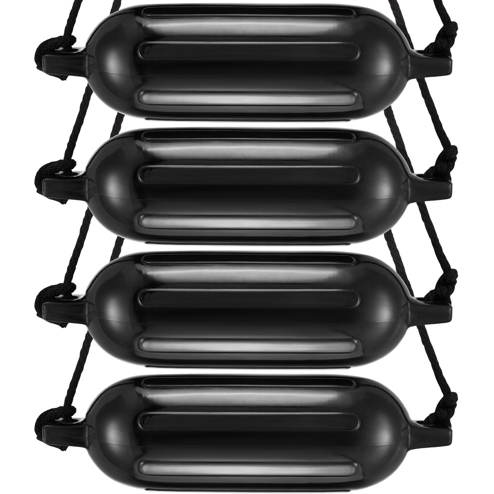 Boating Accessories: VEVOR Boat Fenders, 6.5" x 23" Boat Bumpers for Docking, Inflatable Ribbed Fender with Center Holes, Marine Boat Dock Fender Bumper with Air Pump, 4 Needles and 4 Ropes and Storage Bag, Black
