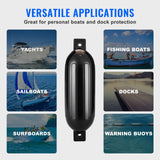 Boating Accessories: VEVOR Boat Fenders, 6.5" x 23" Boat Bumpers for Docking, Inflatable Ribbed Fender with Center Holes, Marine Boat Dock Fender Bumper with Air Pump, 4 Needles and 4 Ropes and Storage Bag, Black