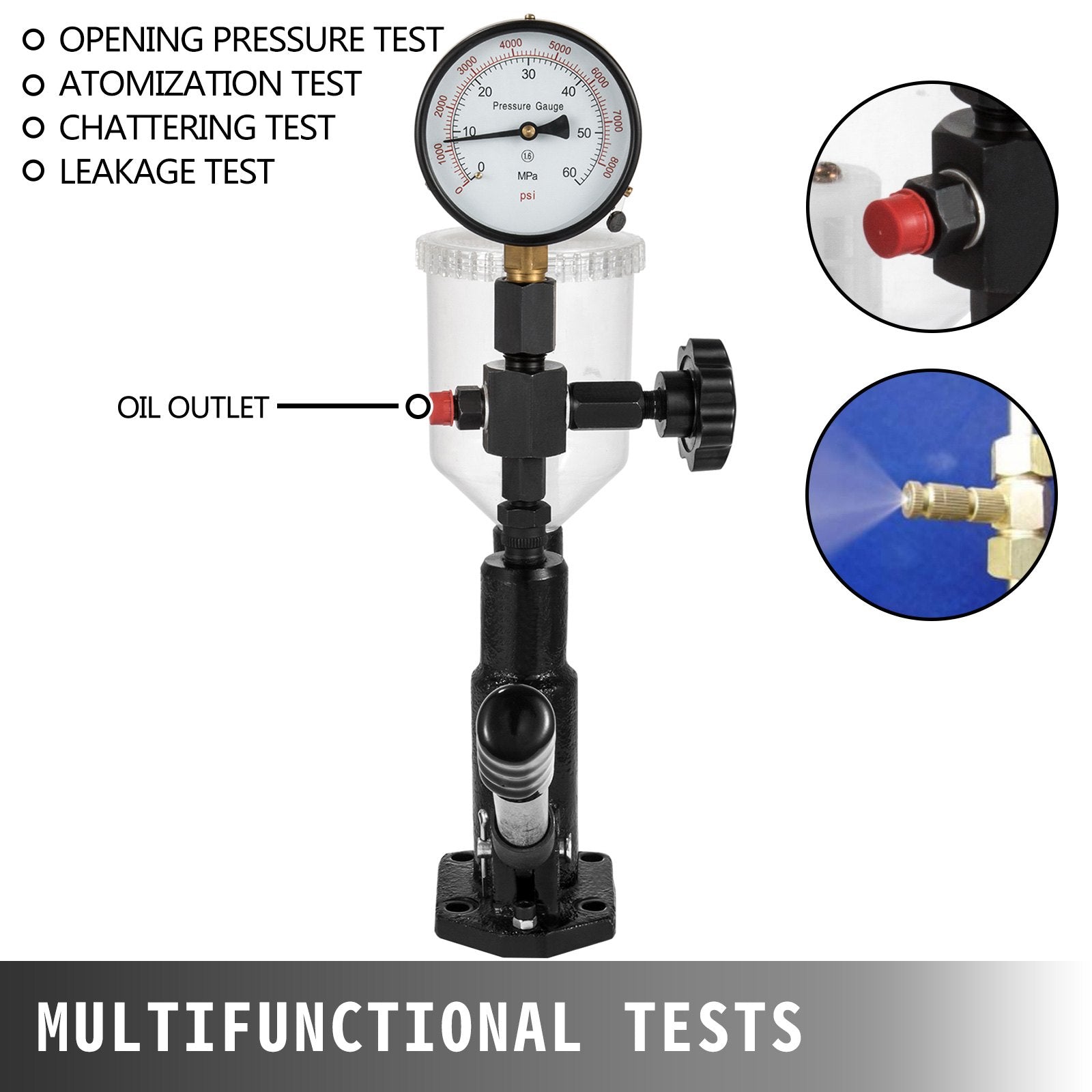 Automotive Gauges: Diesel Injector Nozzle 
Pressure Tester Dual scale Manometer Test Tool 0-600Bar (0-8000PSI) 
60Mpa Test Pressure High Configuration