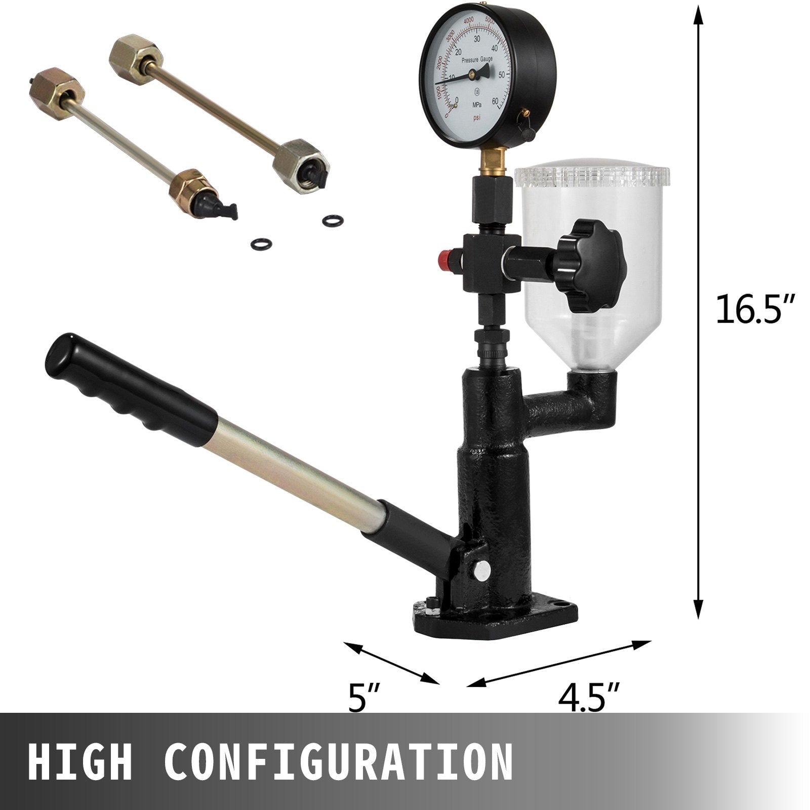 Automotive Gauges: Diesel Injector Nozzle 
Pressure Tester Dual scale Manometer Test Tool 0-600Bar (0-8000PSI) 
60Mpa Test Pressure High Configuration