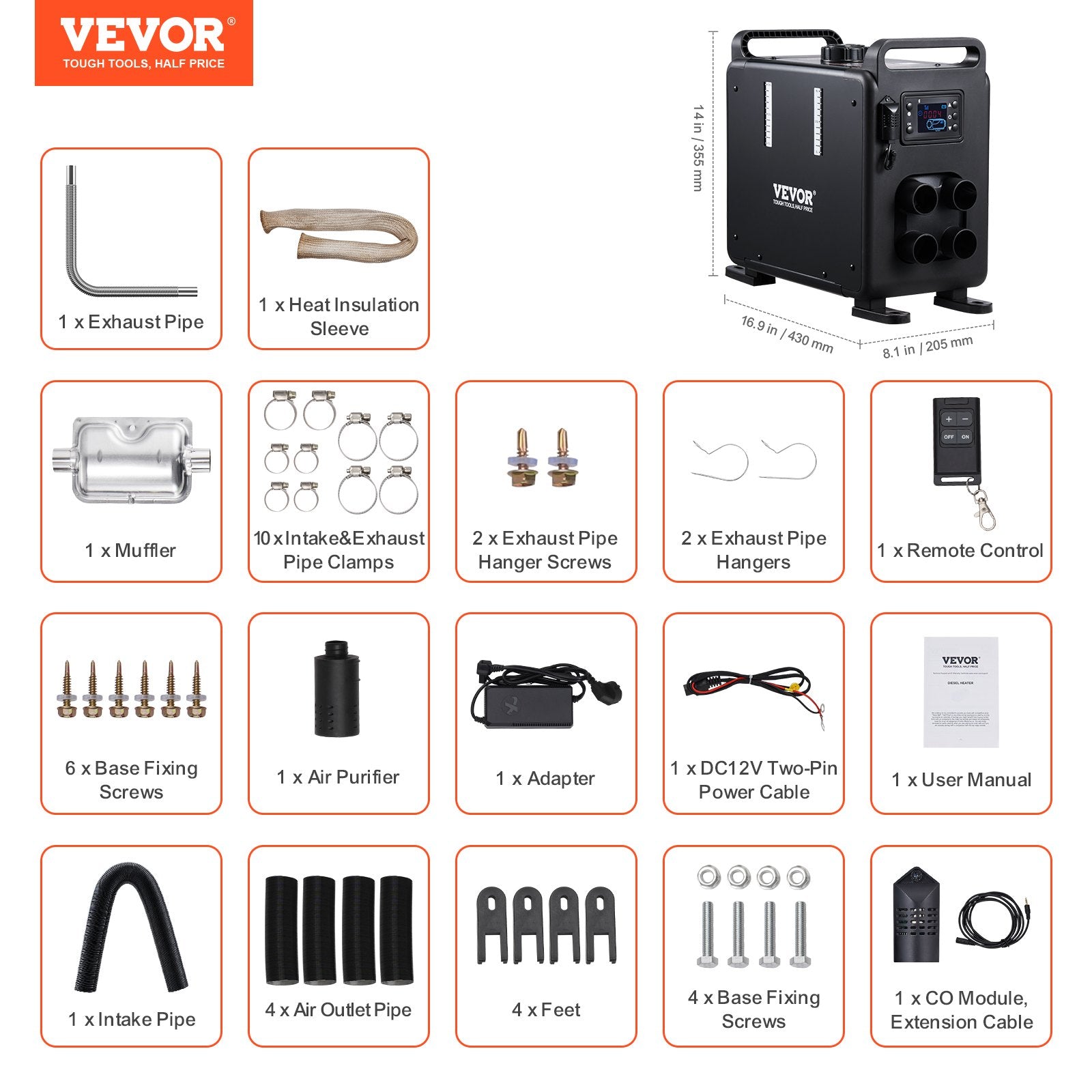 8KW Diesel Heater, 12V/24V All in One Diesel Air Heater, Bluetooth APP Control, Remote Control and Display Screen, CO Alarm, Fast Heating Vertical Portable Diesel Heater for Vehicles, Garage