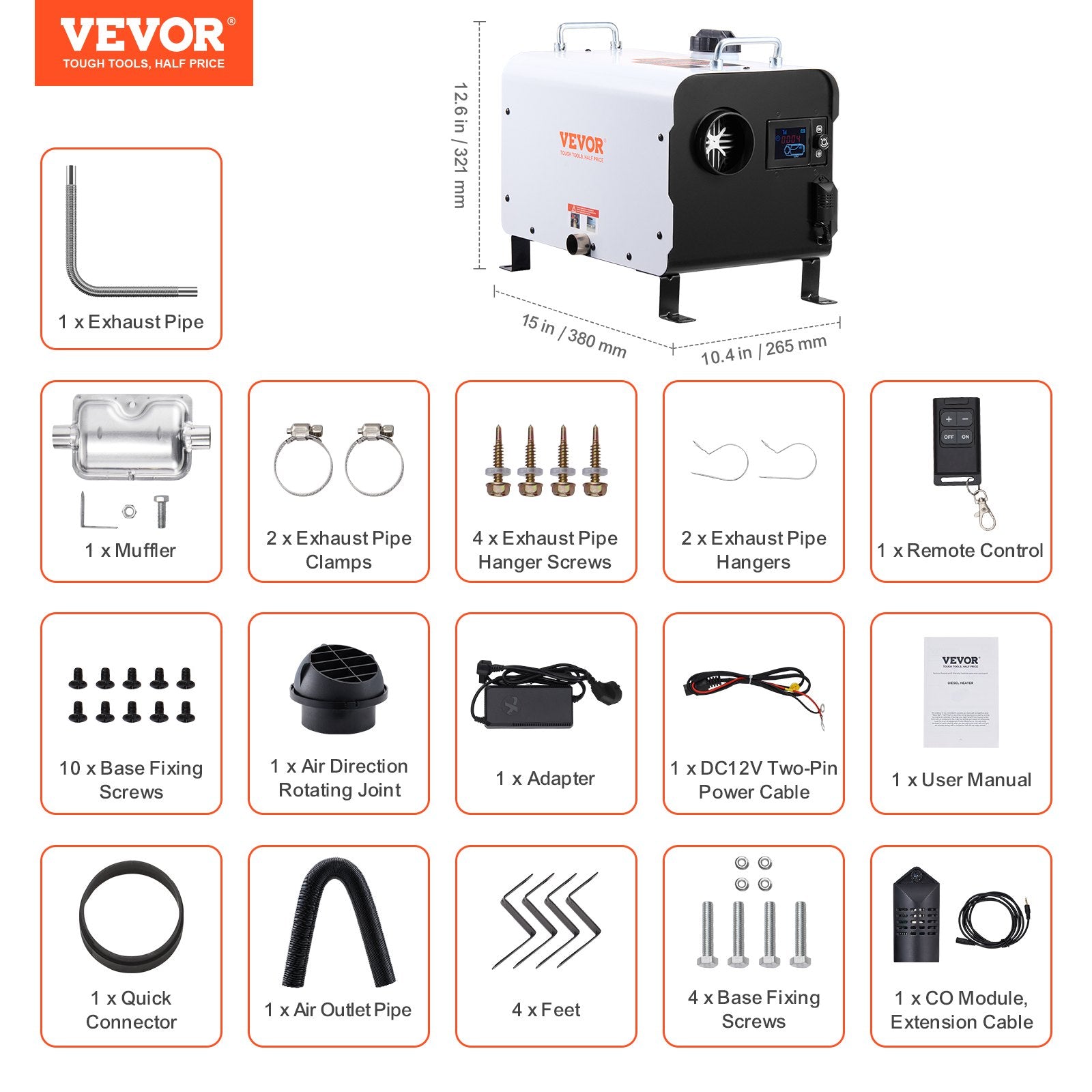8KW Diesel Heater, 12V/24V All in One Diesel Air Heater, with Bluetooth APP Control, Remote Control and Display Screen, CO Alarm, Fast Heating Portable Diesel Heater for Vehicles and Outdoors