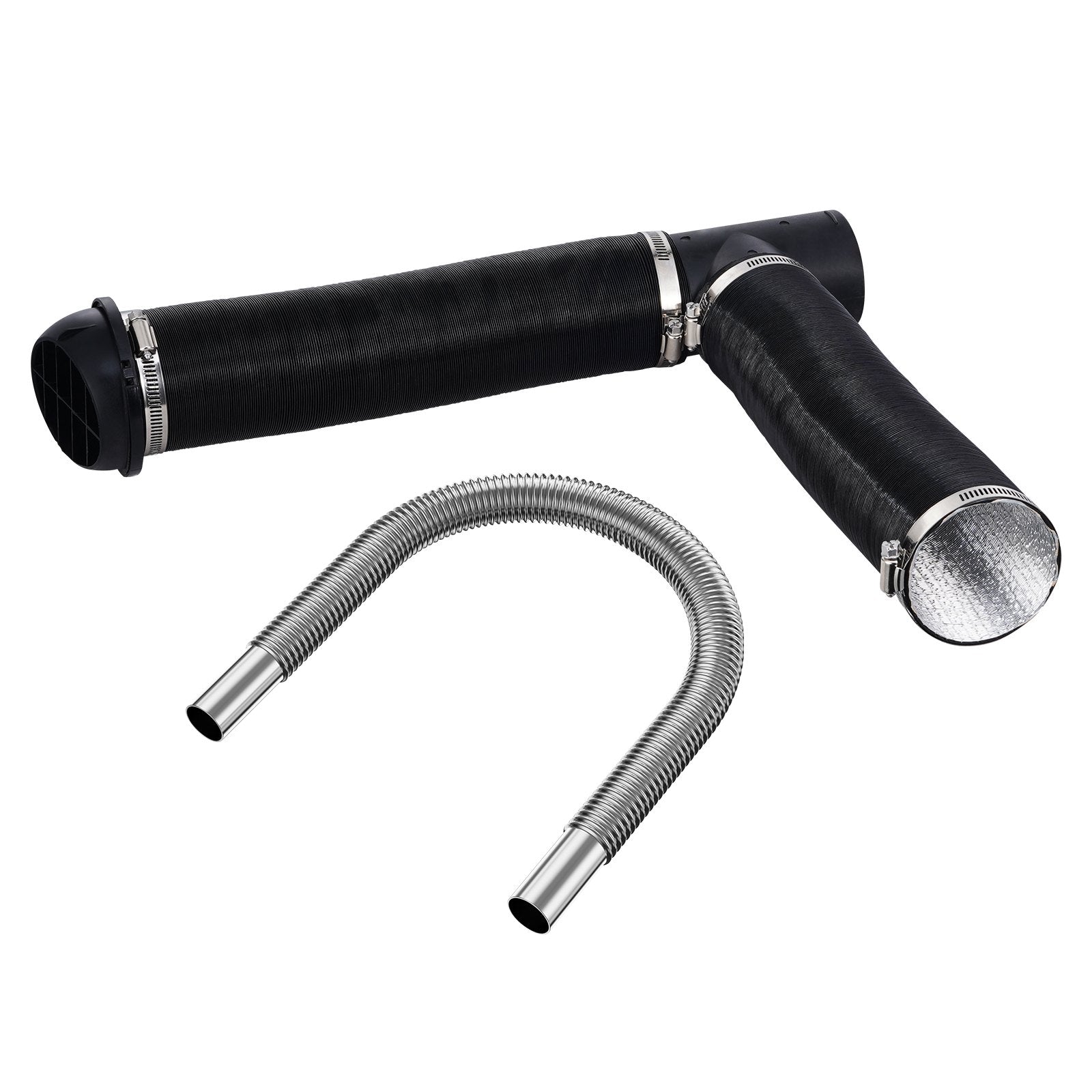Fuel & Exhaust: VEVOR Diesel Heater Pipe Ducting Set, 3" Extendable Air Duct Hose, 1" Stainless Steel Exhaust Pipe, 2 Air Vents, Tee Air Outlet Connector and Hose Clamps, for 2KW/5KW/8KW Diesel Parking Heaters