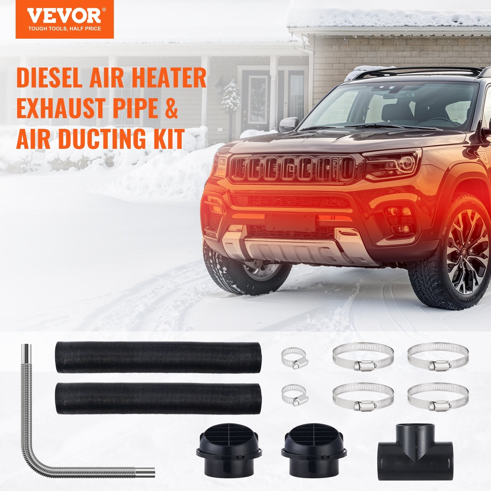 Fuel & Exhaust: VEVOR Diesel Heater Pipe Ducting Set, 3" Extendable Air Duct Hose, 1" Stainless Steel Exhaust Pipe, 2 Air Vents, Tee Air Outlet Connector and Hose Clamps, for 2KW/5KW/8KW Diesel Parking Heaters