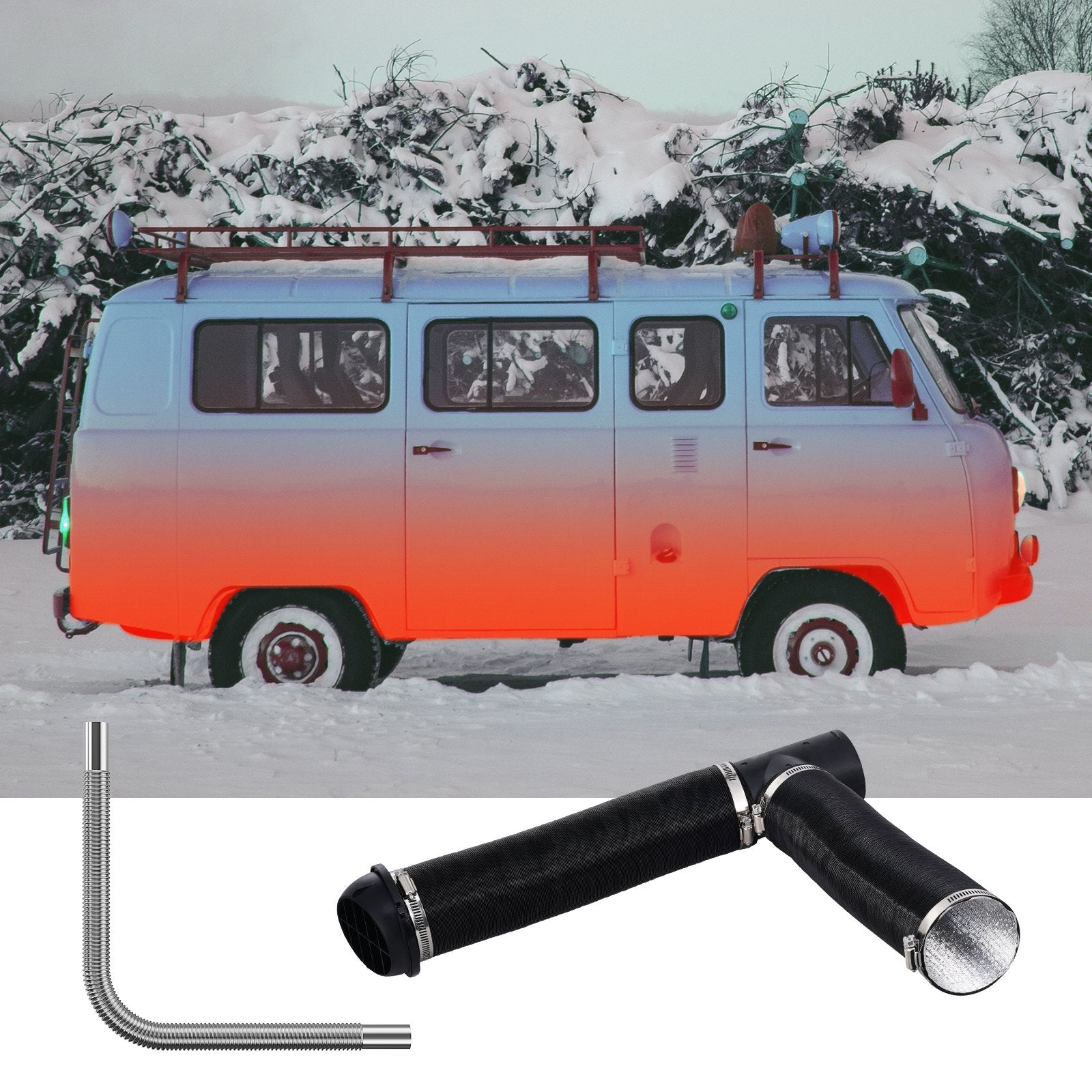 Fuel & Exhaust: VEVOR Diesel Heater Pipe Ducting Set, 3" Extendable Air Duct Hose, 1" Stainless Steel Exhaust Pipe, 2 Air Vents, Tee Air Outlet Connector and Hose Clamps, for 2KW/5KW/8KW Diesel Parking Heaters