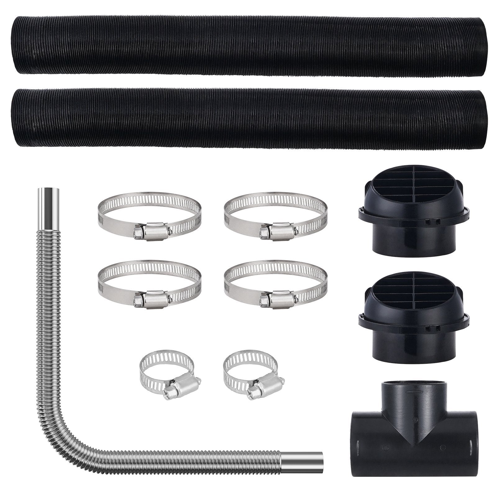 Fuel & Exhaust: VEVOR Diesel Heater Pipe Ducting Set, 3" Extendable Air Duct Hose, 1" Stainless Steel Exhaust Pipe, 2 Air Vents, Tee Air Outlet Connector and Hose Clamps, for 2KW/5KW/8KW Diesel Parking Heaters