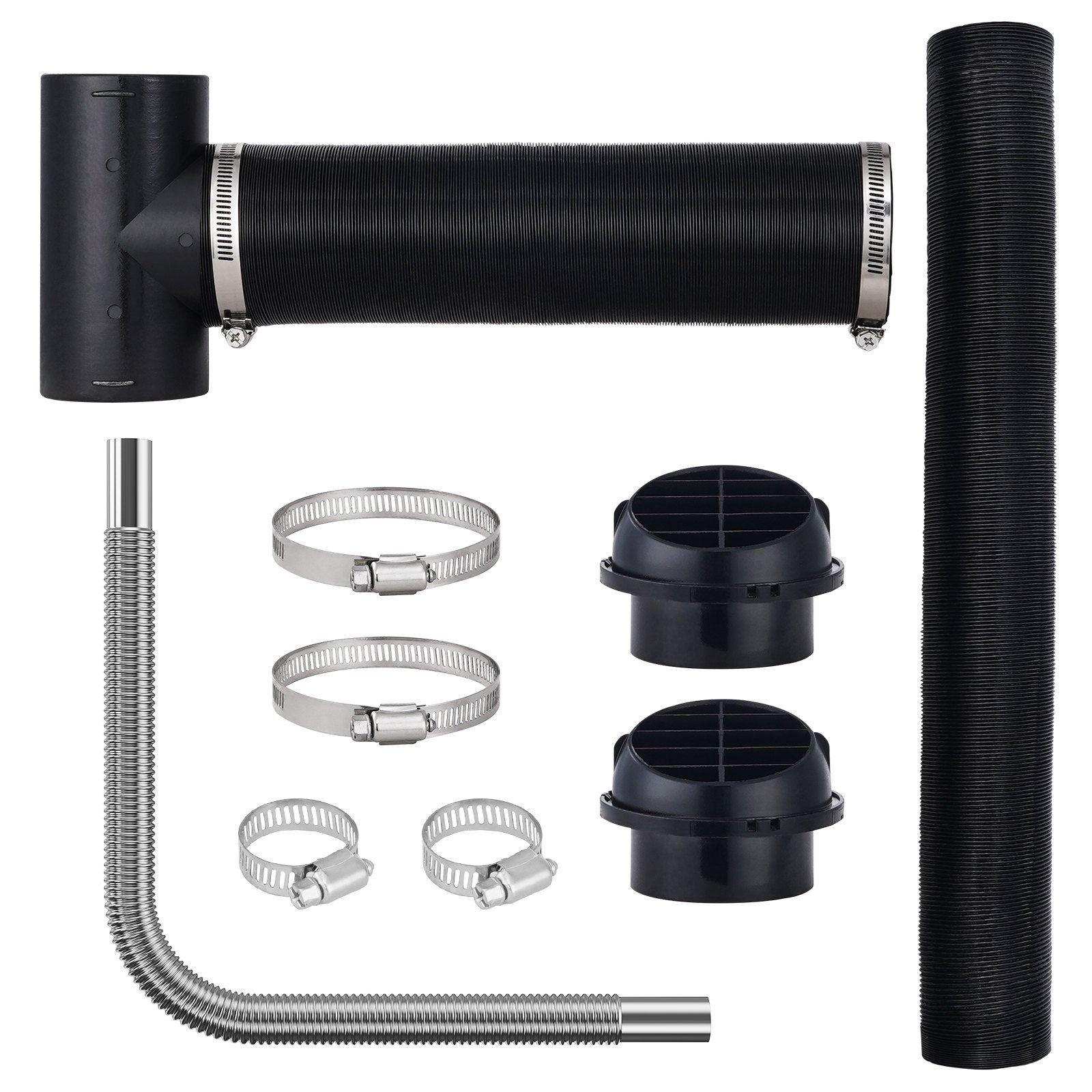 Fuel & Exhaust: VEVOR Diesel Heater Pipe Ducting Set, 3" Extendable Air Duct Hose, 1" Stainless Steel Exhaust Pipe, 2 Air Vents, Tee Air Outlet Connector and Hose Clamps, for 2KW/5KW/8KW Diesel Parking Heaters