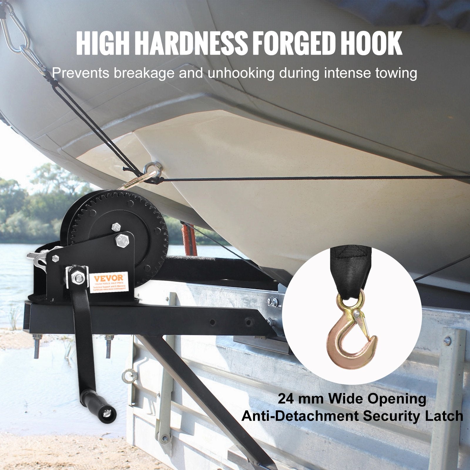 Hand Tools: VEVOR Hand Winch, 725.7 kg Pulling Capacity, Boat Trailer Winch Heavy Duty Rope Crank with 10 m Polyester Strap and Two-Way Ratchet, Manual Operated Hand Crank Winch for Trailer, Boat or ATV Towing