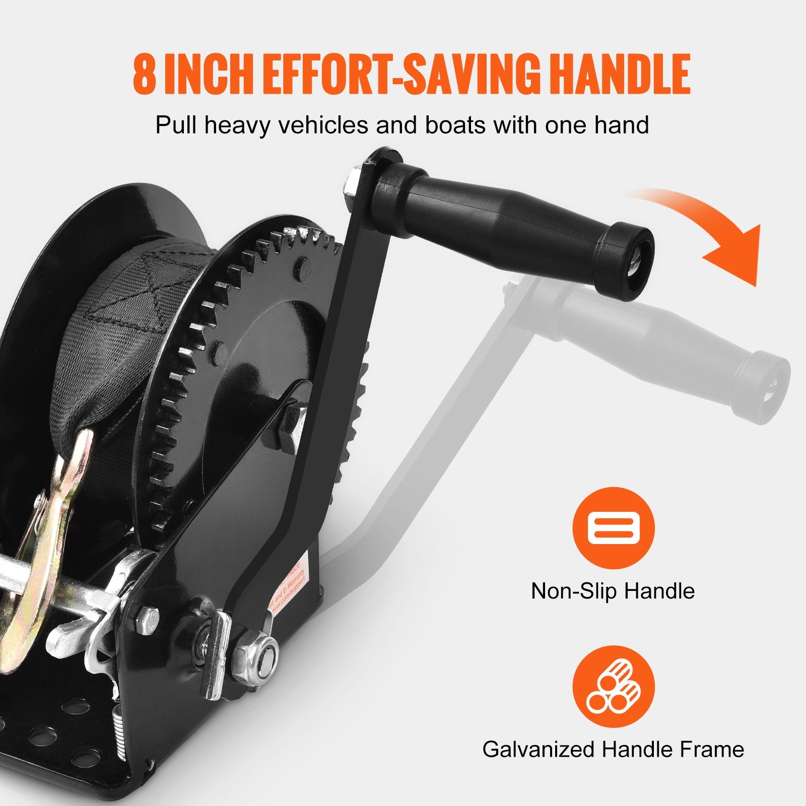 Hand Tools: VEVOR Hand Winch, 725.7 kg Pulling Capacity, Boat Trailer Winch Heavy Duty Rope Crank with 10 m Polyester Strap and Two-Way Ratchet, Manual Operated Hand Crank Winch for Trailer, Boat or ATV Towing