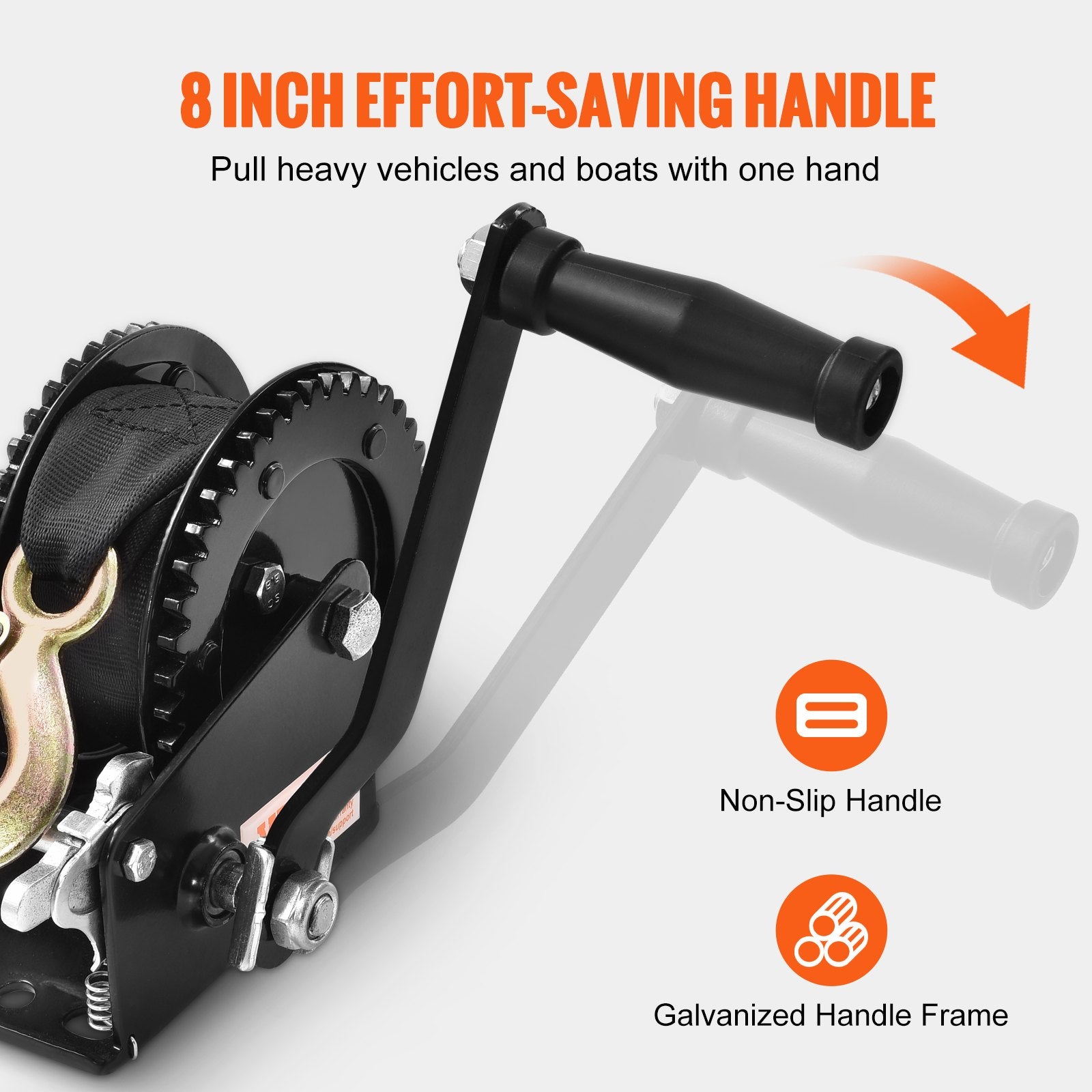 Hand Tools: VEVOR Hand Winch, 907.1 kg Pulling Capacity, Boat Trailer Winch Heavy Duty Rope Crank with 7 m Polyester Strap and Two-Way Ratchet, Manual Operated Hand Crank Winch for Trailer, Boat or ATV Towing