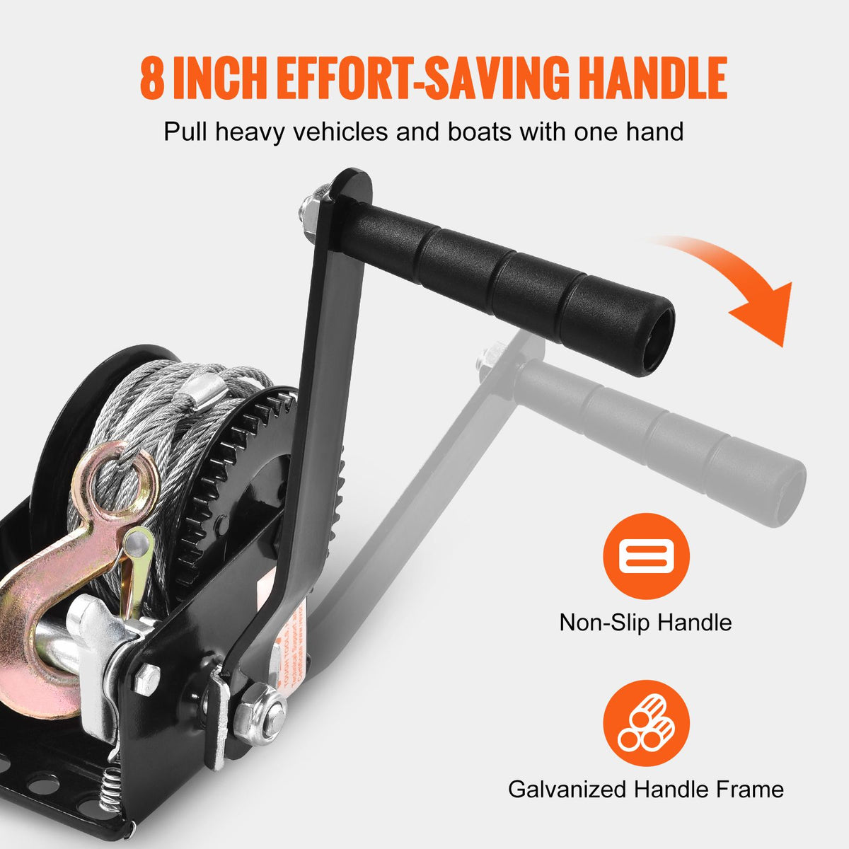 Hand Winch, 362.8 kg Pulling Capacity, Boat Trailer Winch Heavy Duty Rope Crank with 10 m Steel Wire Cable and Two-Way Ratchet, Manual Operated Hand Crank Winch for Trailer, Boat or ATV Towing