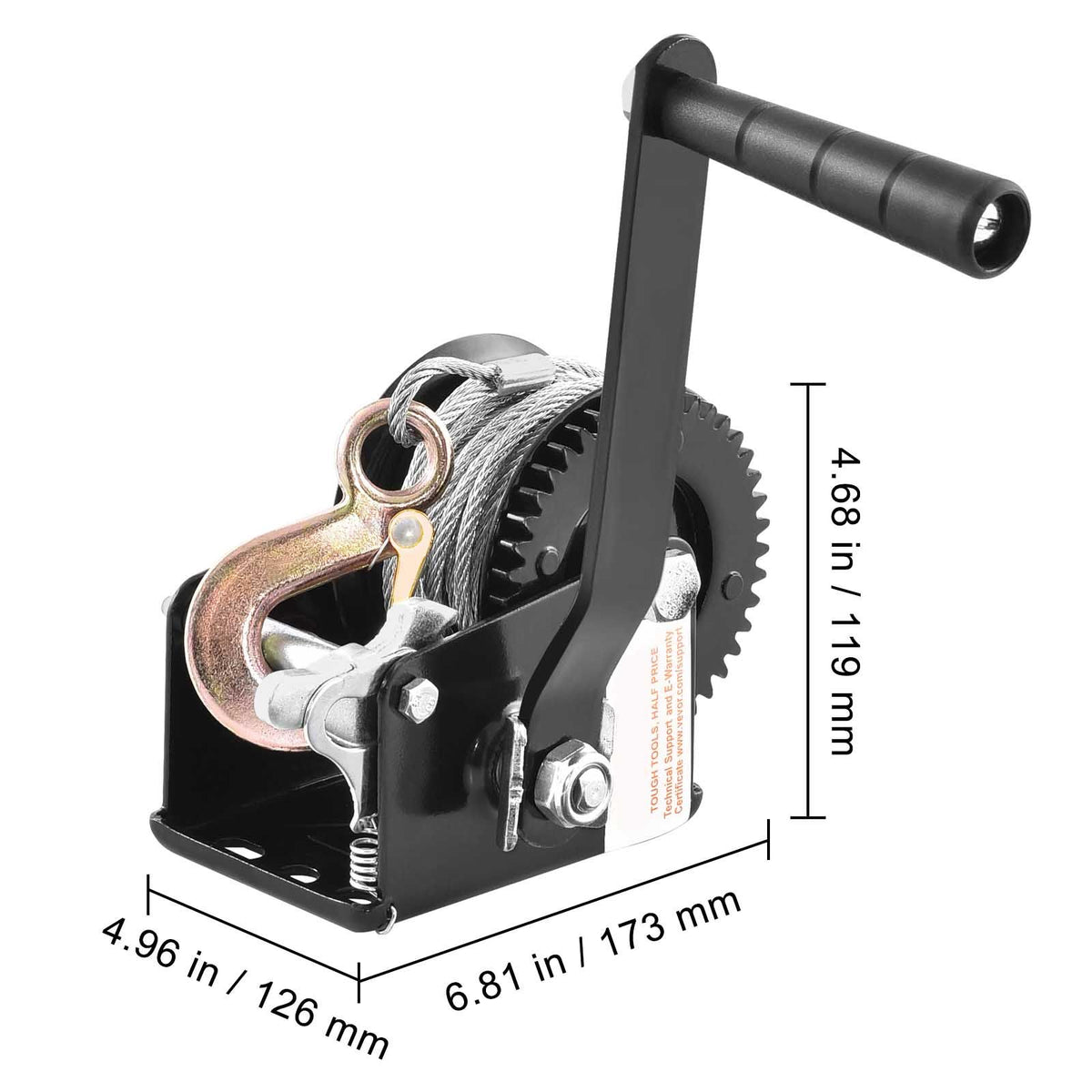 Hand Winch, 362.8 kg Pulling Capacity, Boat Trailer Winch Heavy Duty Rope Crank with 10 m Steel Wire Cable and Two-Way Ratchet, Manual Operated Hand Crank Winch for Trailer, Boat or ATV Towing
