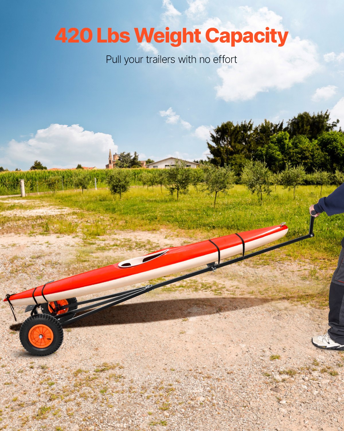 Boating Accessories: 420lbs Boat Trailer Dolly Mover Adjustable Length with 15.7 in Pneumatic Tires