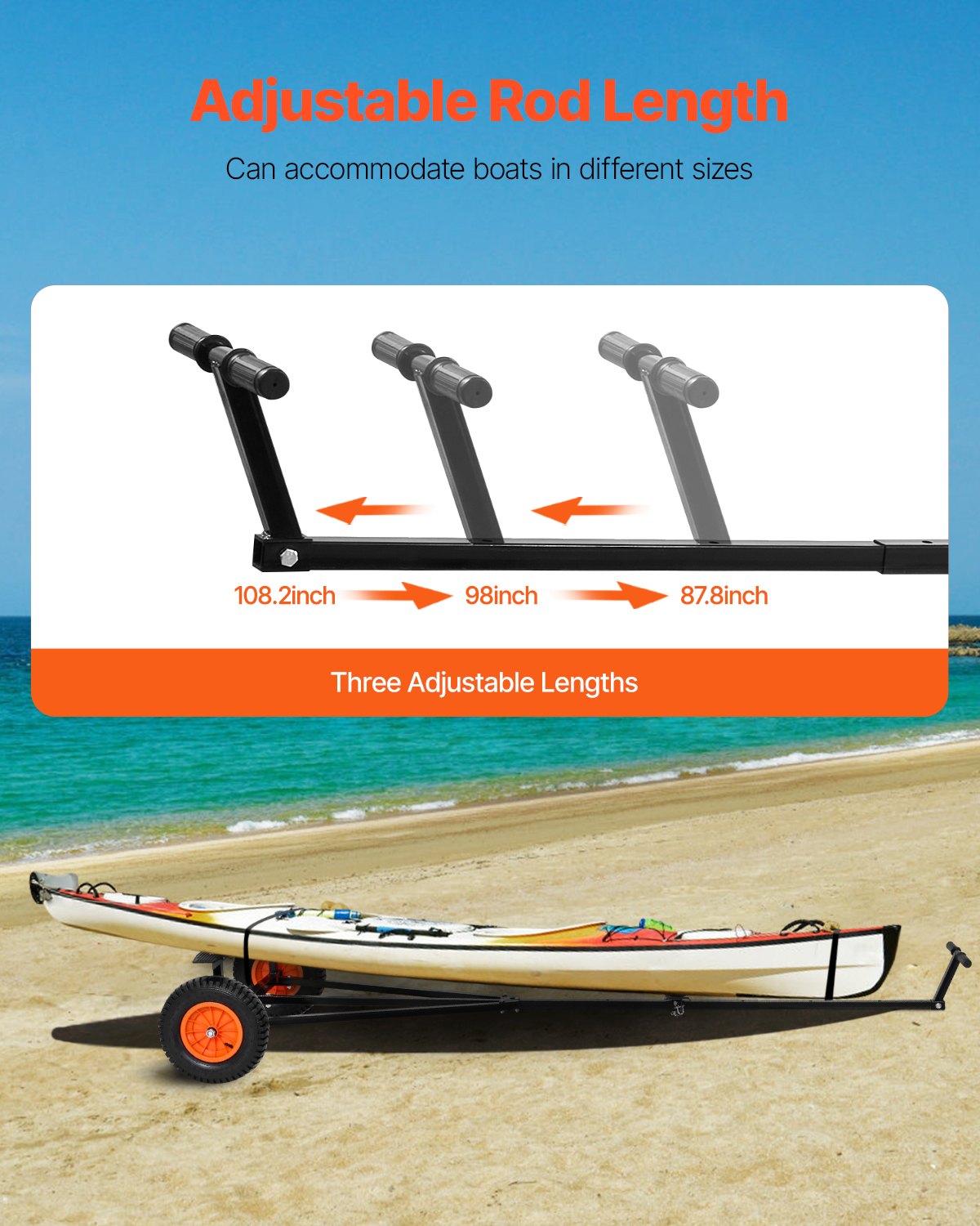 Boating Accessories: 420lbs Boat Trailer Dolly Mover Adjustable Length with 15.7 in Pneumatic Tires