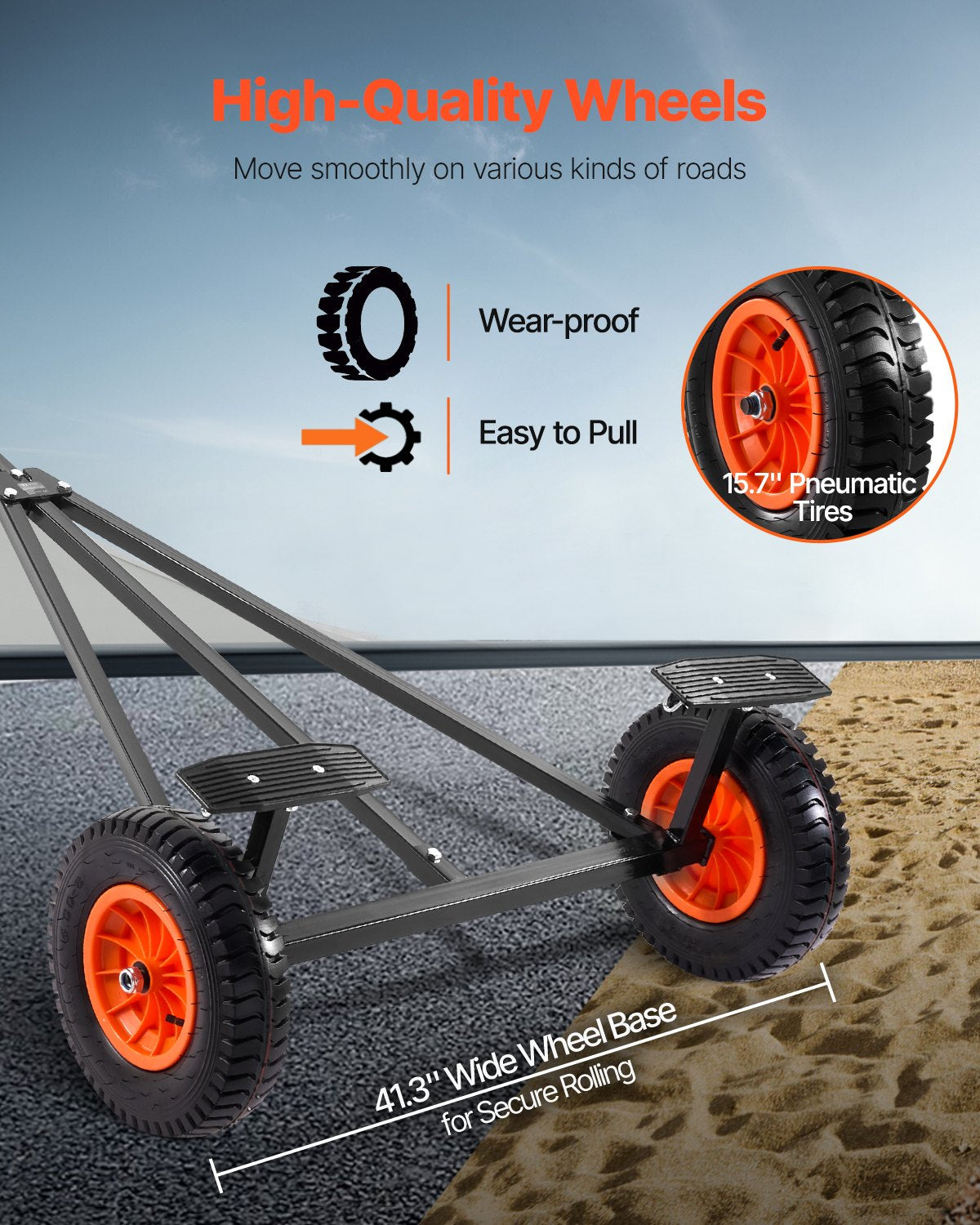 Boating Accessories: 420lbs Boat Trailer Dolly Mover Adjustable Length with 15.7 in Pneumatic Tires