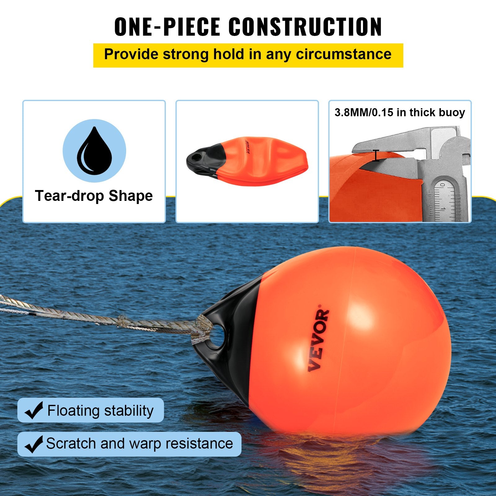Boating Accessories: VEVOR Boat Buoy Balls, 15"" Diameter Inflatable Heavy-Duty Marine-Grade PVC Marker Buoys, Round Boat Mooring Buoys, Anchoring, Rafting, Marking, Fishing, Orange