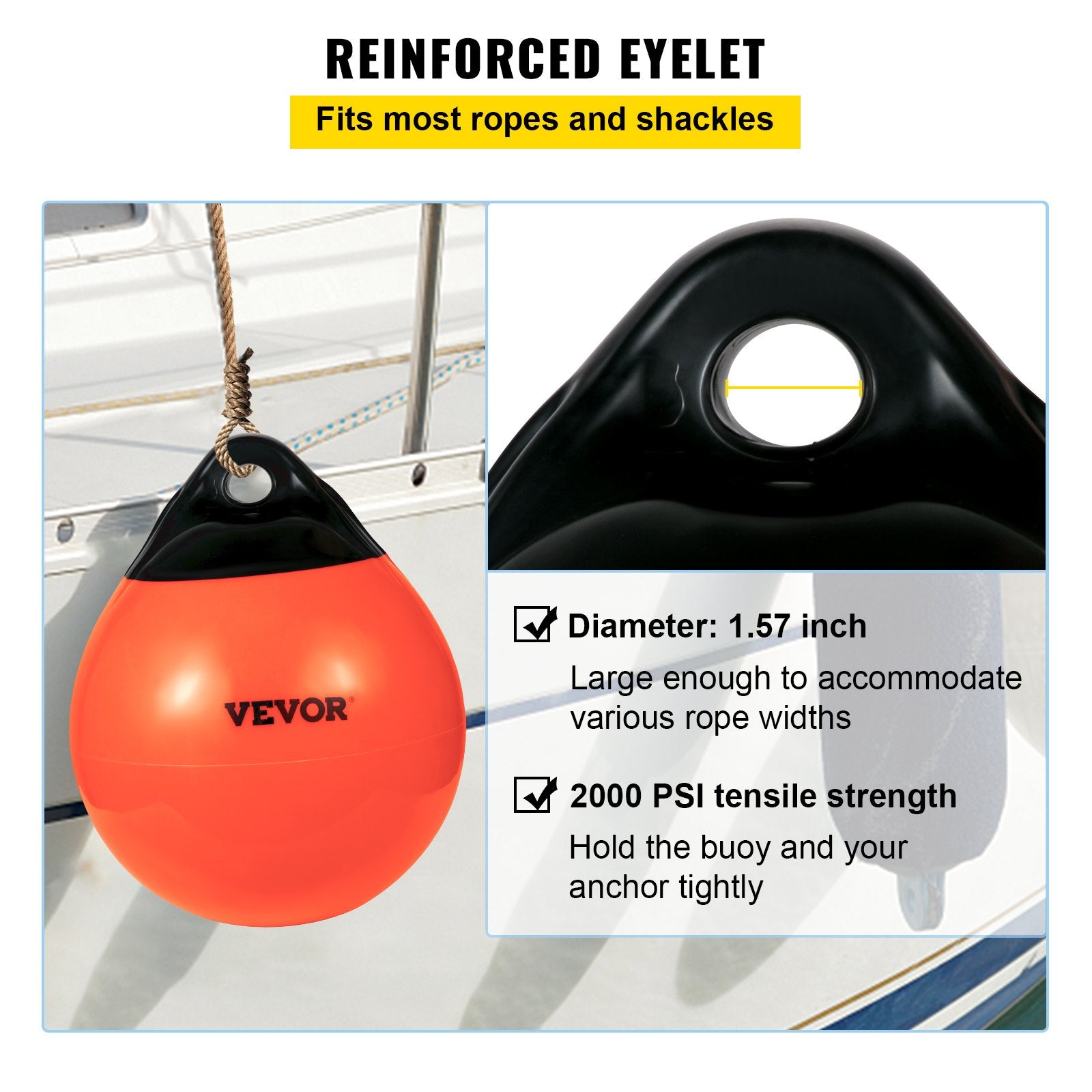Boating Accessories: VEVOR Boat Buoy Balls, 15"" Diameter Inflatable Heavy-Duty Marine-Grade PVC Marker Buoys, Round Boat Mooring Buoys, Anchoring, Rafting, Marking, Fishing, Orange
