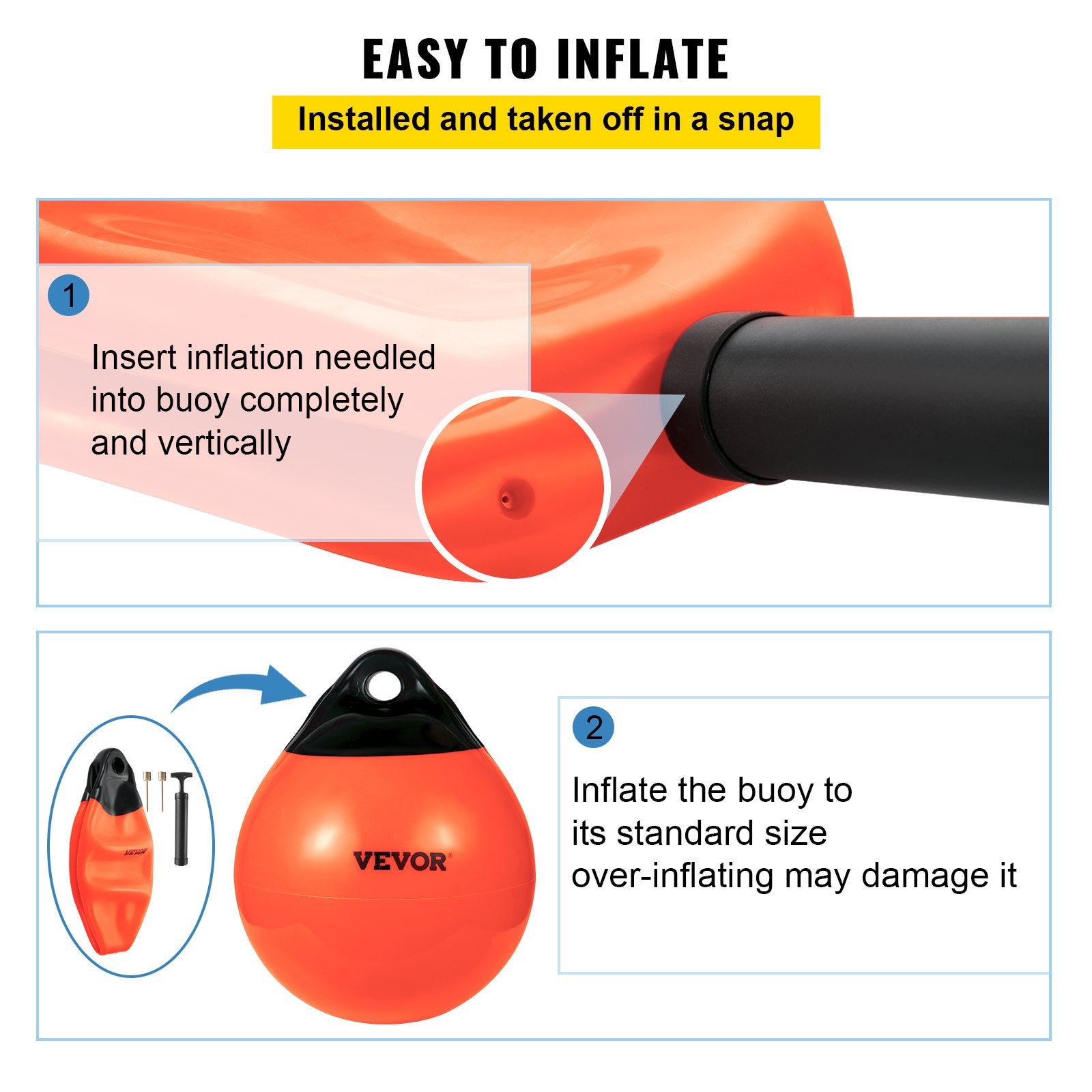Boating Accessories: VEVOR Boat Buoy Balls, 15"" Diameter Inflatable Heavy-Duty Marine-Grade PVC Marker Buoys, Round Boat Mooring Buoys, Anchoring, Rafting, Marking, Fishing, Orange