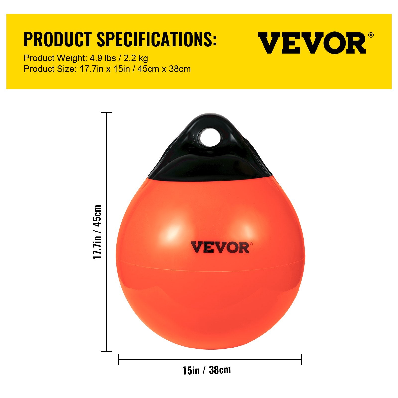 Boating Accessories: VEVOR Boat Buoy Balls, 15"" Diameter Inflatable Heavy-Duty Marine-Grade PVC Marker Buoys, Round Boat Mooring Buoys, Anchoring, Rafting, Marking, Fishing, Orange