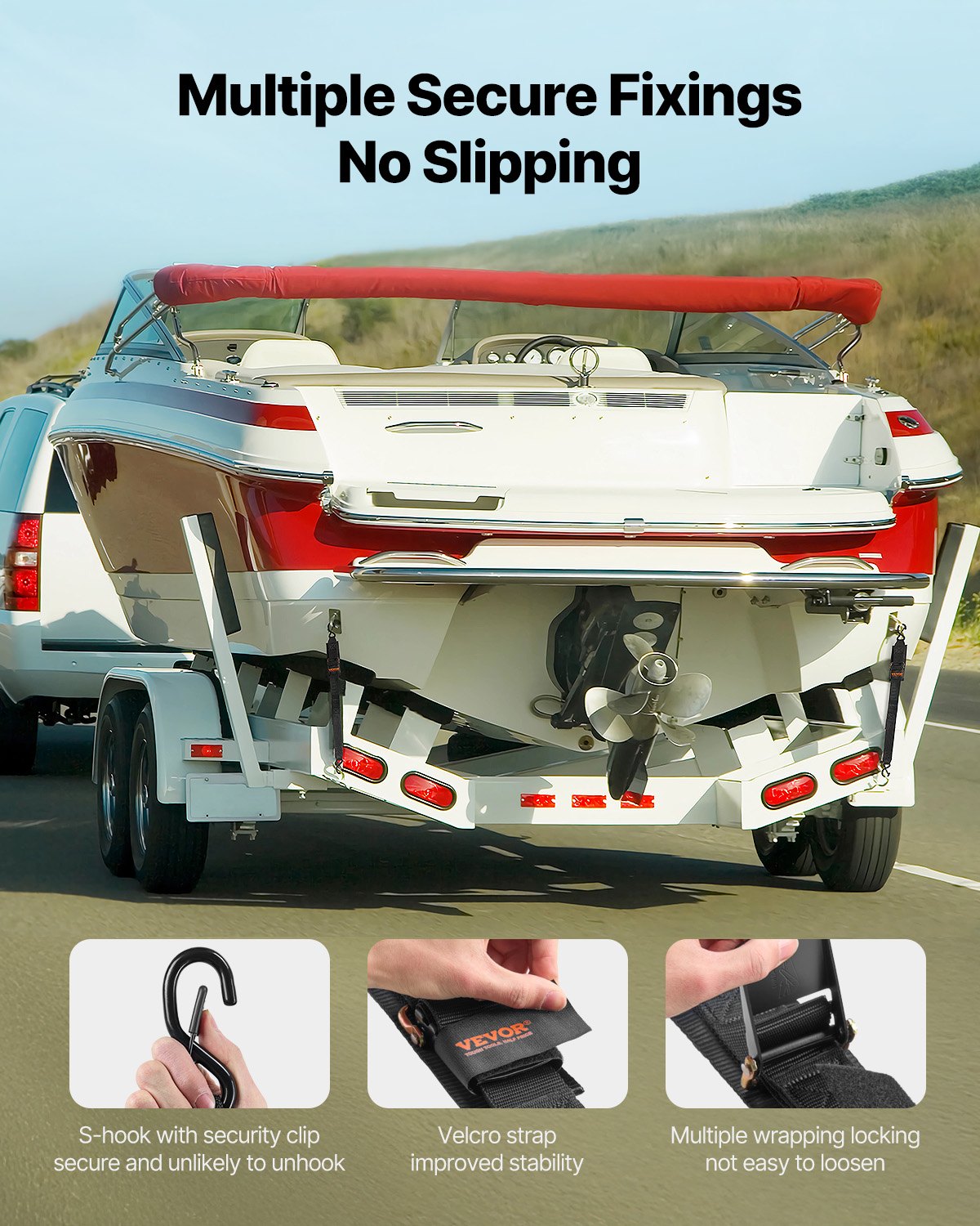 Restraints: VEVOR Retractable Ratchet Straps, 5.08 cm x 121.92 cm Ratchet Tie Down Straps with Security Lock S Hooks, 2 Pack Heavy Duty Ratchet Straps with 680.4 kg Break Strength, for Trailers, Vehicles, Boat