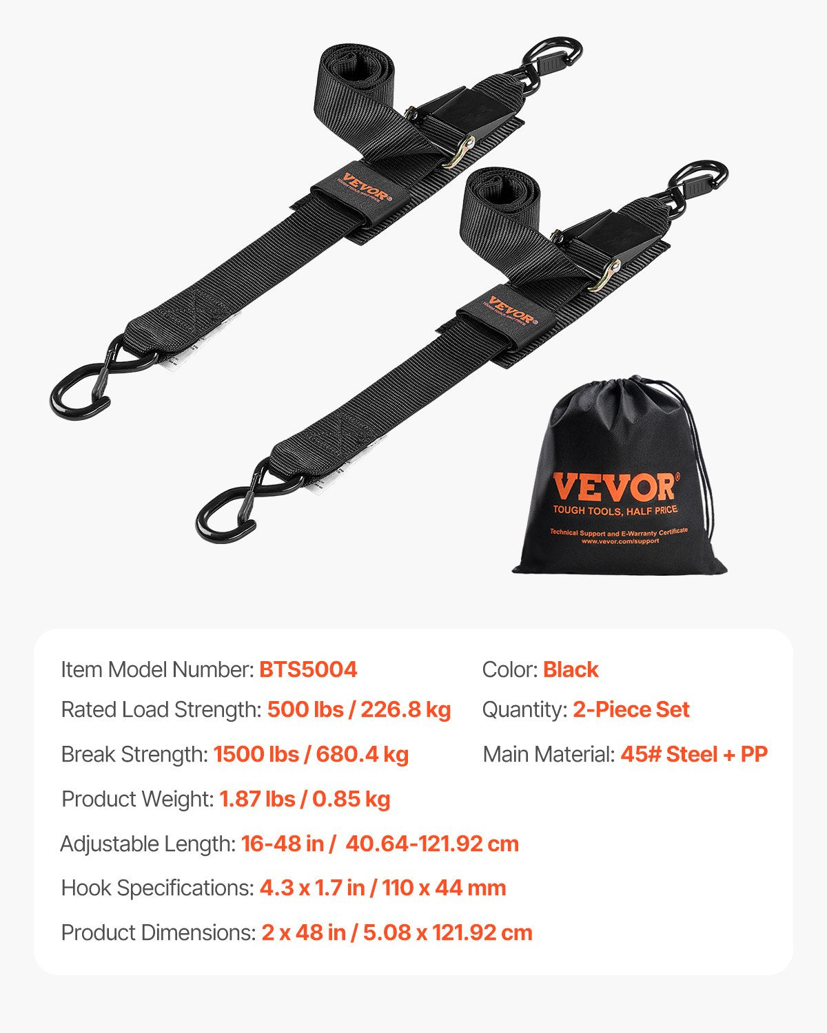Restraints: VEVOR Retractable Ratchet Straps, 5.08 cm x 121.92 cm Ratchet Tie Down Straps with Security Lock S Hooks, 2 Pack Heavy Duty Ratchet Straps with 680.4 kg Break Strength, for Trailers, Vehicles, Boat