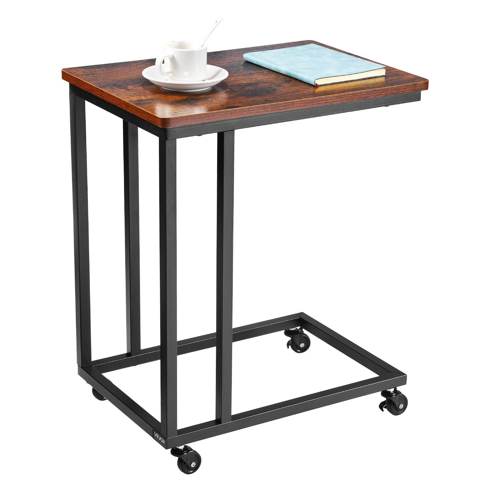 Desk Accessories: VEVOR C Table, C Shaped Sofa Side Table with Metal Frame Rolling Casters, Portable C Shaped End Stand for Living Room Bedroom Office, 19.69 x 13.78 x 23.82 inches Laptop Side Tables, Brown and Black