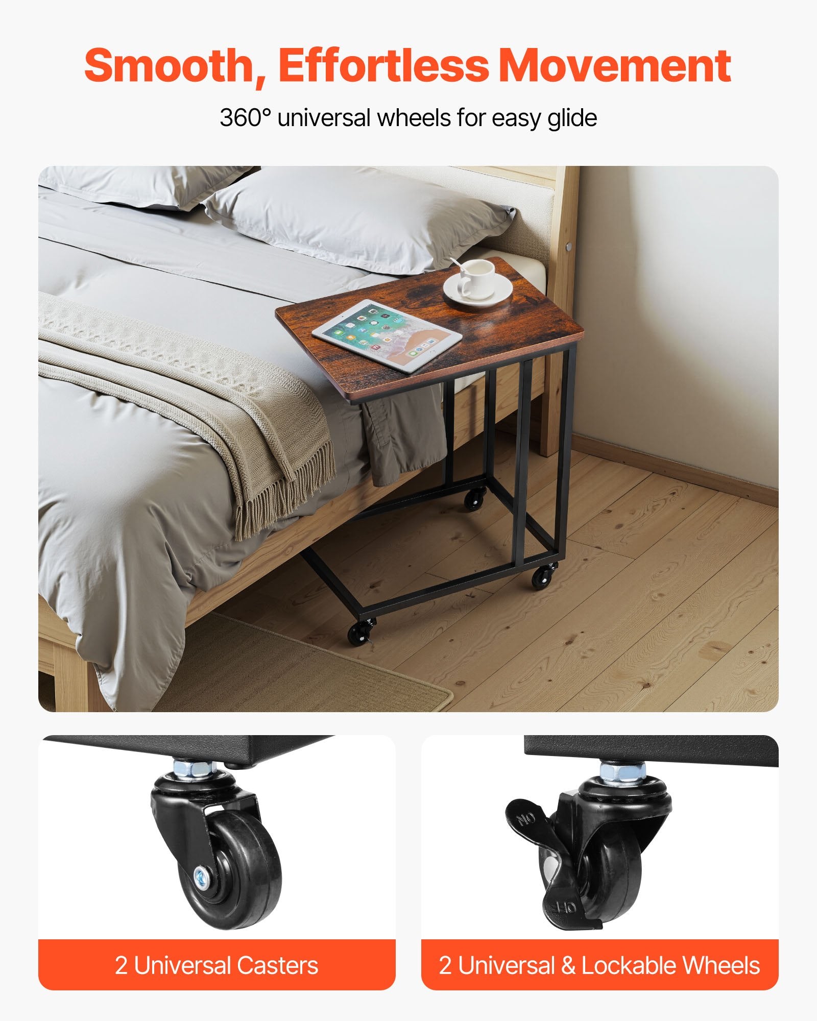 Desk Accessories: VEVOR C Table, C Shaped Sofa Side Table with Metal Frame Rolling Casters, Portable C Shaped End Stand for Living Room Bedroom Office, 19.69 x 13.78 x 23.82 inches Laptop Side Tables, Brown and Black