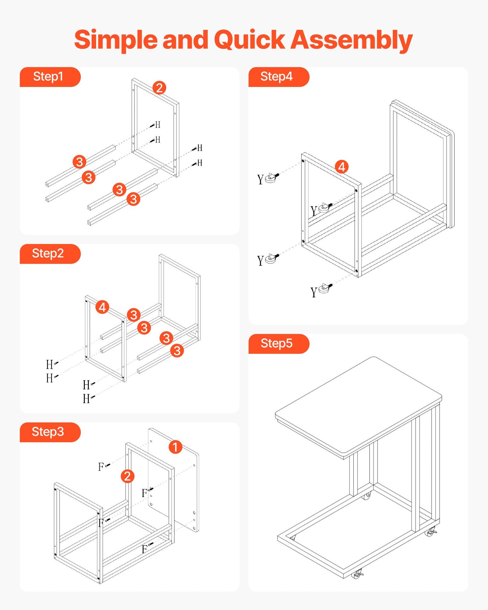 Desk Accessories: VEVOR C Table, C Shaped Sofa Side Table with Metal Frame Rolling Casters, Portable C Shaped End Stand for Living Room Bedroom Office, 19.69 x 13.78 x 23.82 inches Laptop Side Tables, Brown and Black