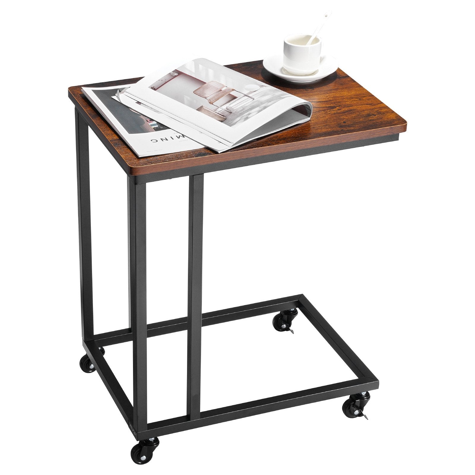 Desk Accessories: VEVOR C Table, C Shaped Sofa Side Table with Metal Frame Rolling Casters, Portable C Shaped End Stand for Living Room Bedroom Office, 19.69 x 13.78 x 23.82 inches Laptop Side Tables, Brown and Black