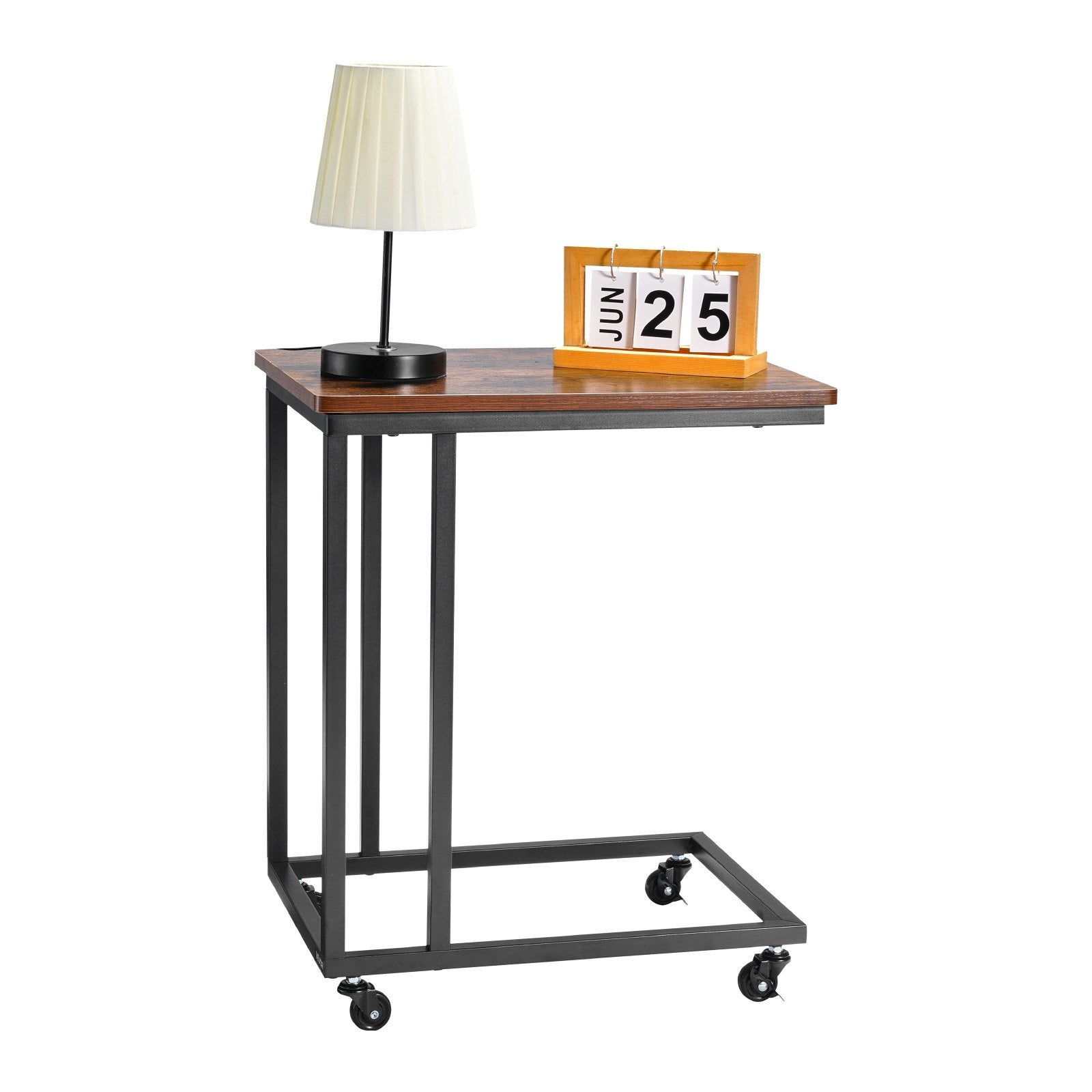 Desk Accessories: VEVOR C Table, C Shaped Sofa Side Table with Metal Frame Rolling Casters, Portable C Shaped End Stand for Living Room Bedroom Office, 19.69 x 13.78 x 23.82 inches Laptop Side Tables, Brown and Black