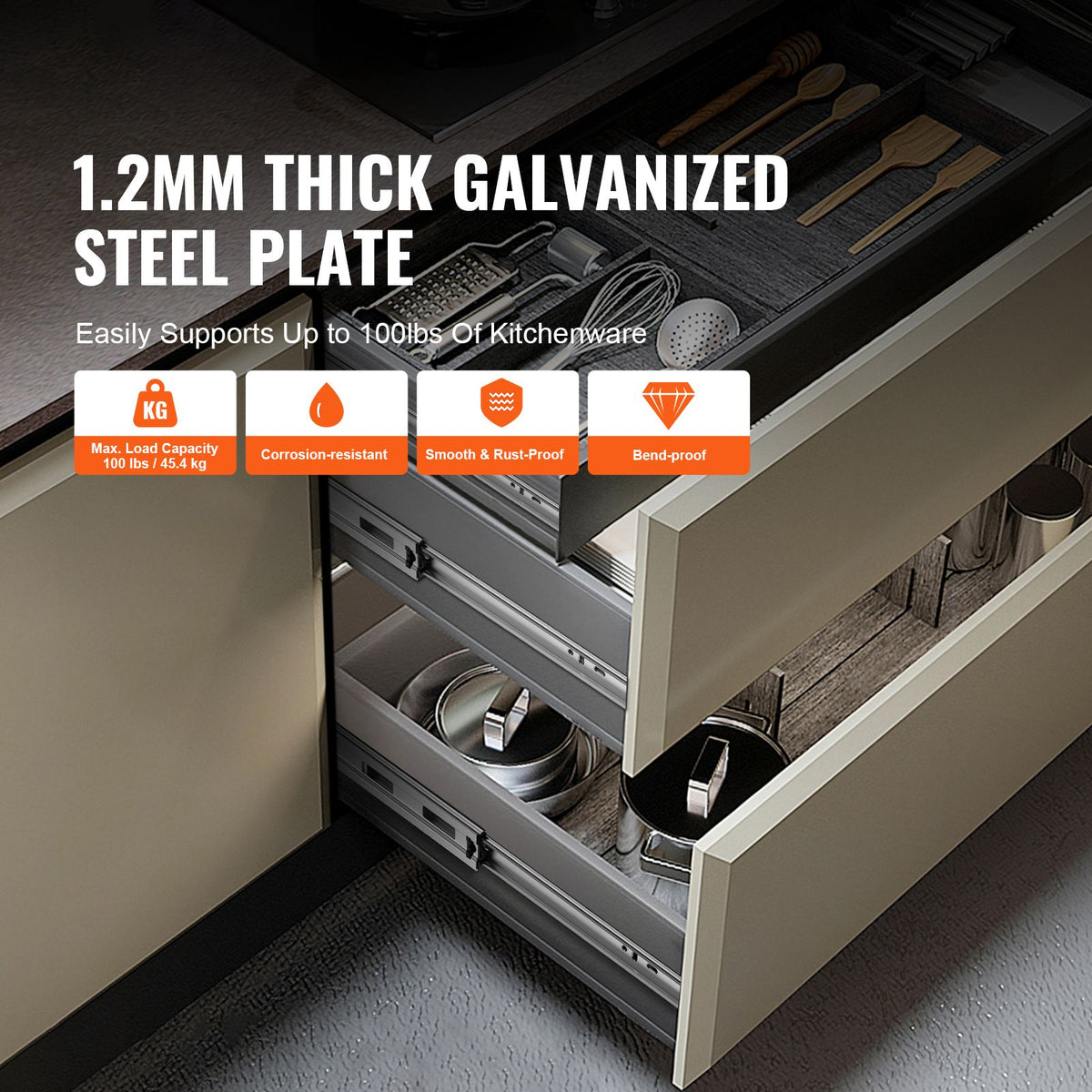 6 Pairs of 609.6mm Drawer Slides Side Mount Rails, Heavy Duty Full Extension Steel Track, Soft-Close Noiseless Guide Glides Cabinet Kitchen Runners with Ball Bearing, 100 Lbs Load Capacity