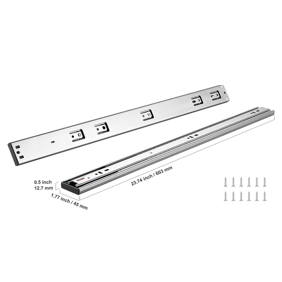 6 Pairs of 609.6mm Drawer Slides Side Mount Rails, Heavy Duty Full Extension Steel Track, Soft-Close Noiseless Guide Glides Cabinet Kitchen Runners with Ball Bearing, 100 Lbs Load Capacity