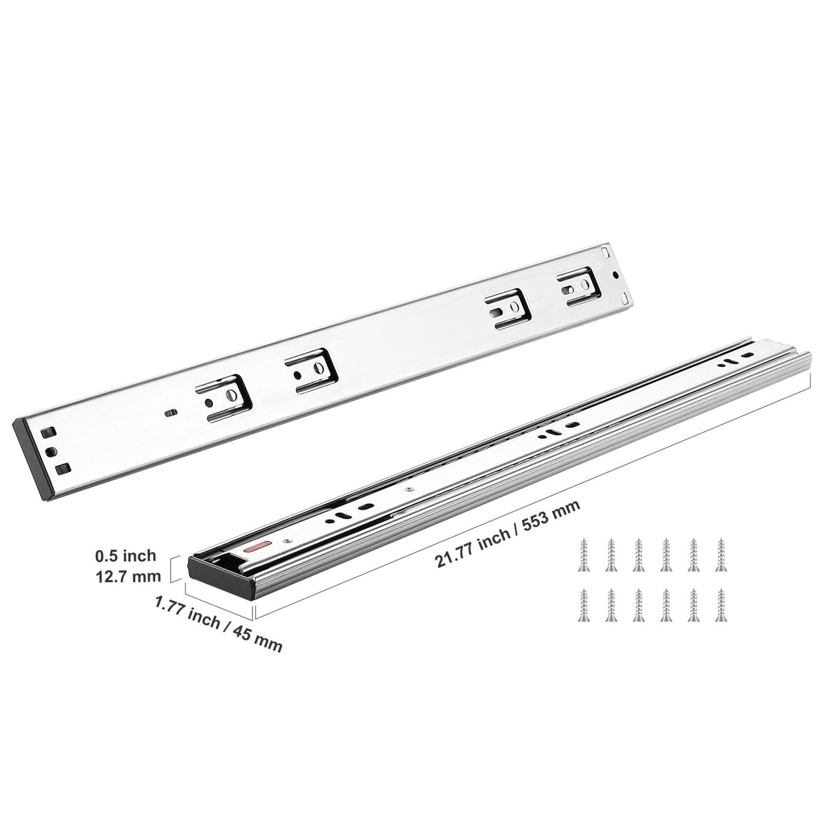 10 Pairs of 558.8mm Drawer Slides Side Mount Rails, Heavy Duty Full Extension Steel Track, Soft-Close Noiseless Guide Glides Cabinet Kitchen Runners with Ball Bearing, 100 Lbs Load Capacity