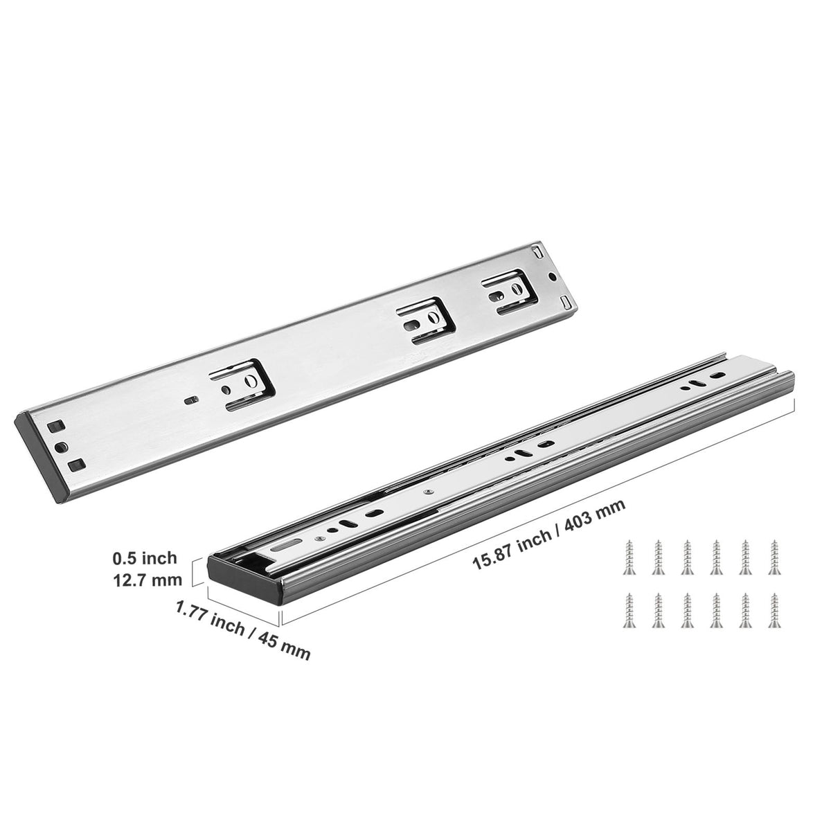 6 Pairs of 406.4mm Drawer Slides Side Mount Rails, Heavy Duty Full Extension Steel Track, Soft-Close Noiseless Guide Glides Cabinet Kitchen Runners with Ball Bearing, 100 Lbs Load Capacity