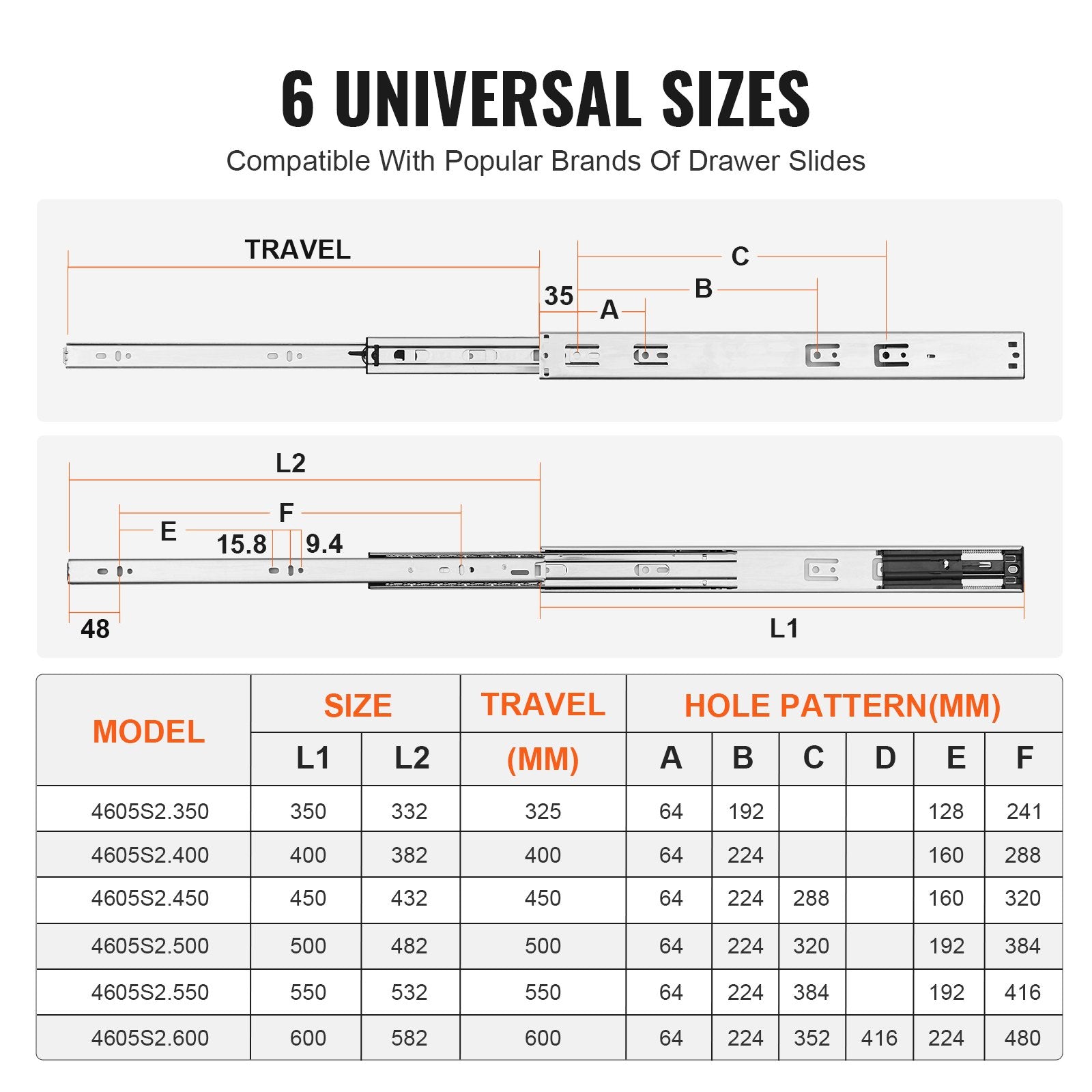 Basketball & Basketball Accessories: VEVOR 6 Pairs of 508mm Drawer Slides Side Mount Rails, Heavy Duty Full Extension Steel Track, Soft-Close Noiseless Guide Glides Cabinet Kitchen Runners with Ball Bearing, 100 Lbs Load Capacity