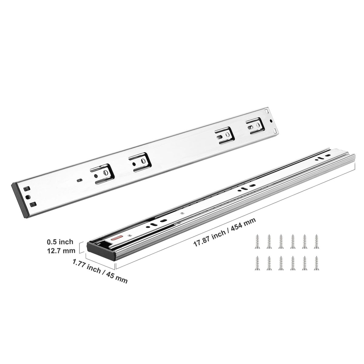 6 Pairs of 457.2mm Drawer Slides Side Mount Rails, Heavy Duty Full Extension Steel Track, Soft-Close Noiseless Guide Glides Cabinet Kitchen Runners with Ball Bearing, 100 Lbs Load Capacity