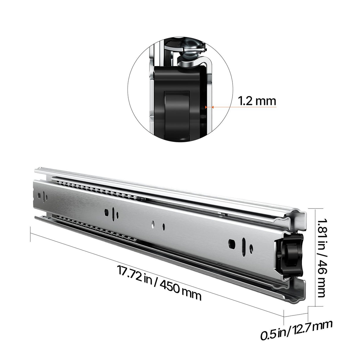 Drawer Slides, 20 inch, 10 Pairs Full Extension Ball Bearing Cabinet Rails, 100 LB Load Capacity Heavy Duty Side Mount Dresser Drawer Slides, Drawer Track Runners for Kitchen DIY Replacement