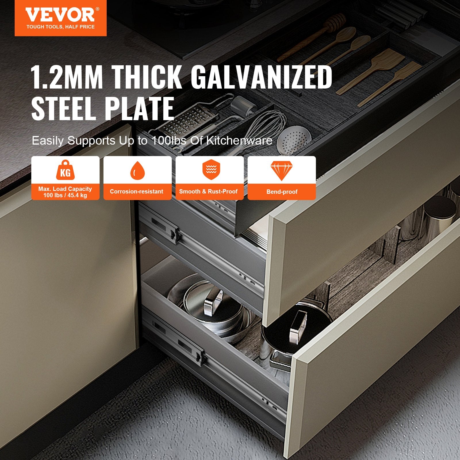 Basketball & Basketball Accessories: VEVOR 10 Pairs of 406.4mm Drawer Slides Side Mount Rails, Heavy Duty Full Extension Steel Track, Soft-Close Noiseless Guide Glides Cabinet Kitchen Runners with Ball Bearing, 100 Lbs Load Capacity