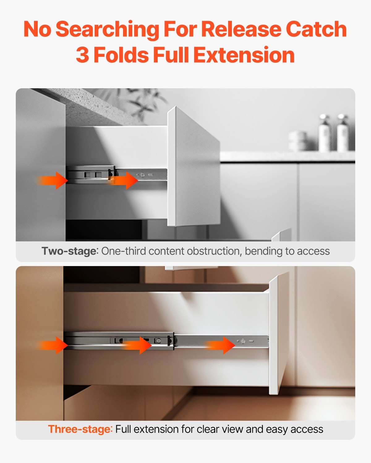 Kitchen & Bathroom DIY: VEVOR Drawer Cabinet Slides Side Mount 22 inch 10 Pairs 100 LB Load Replacement